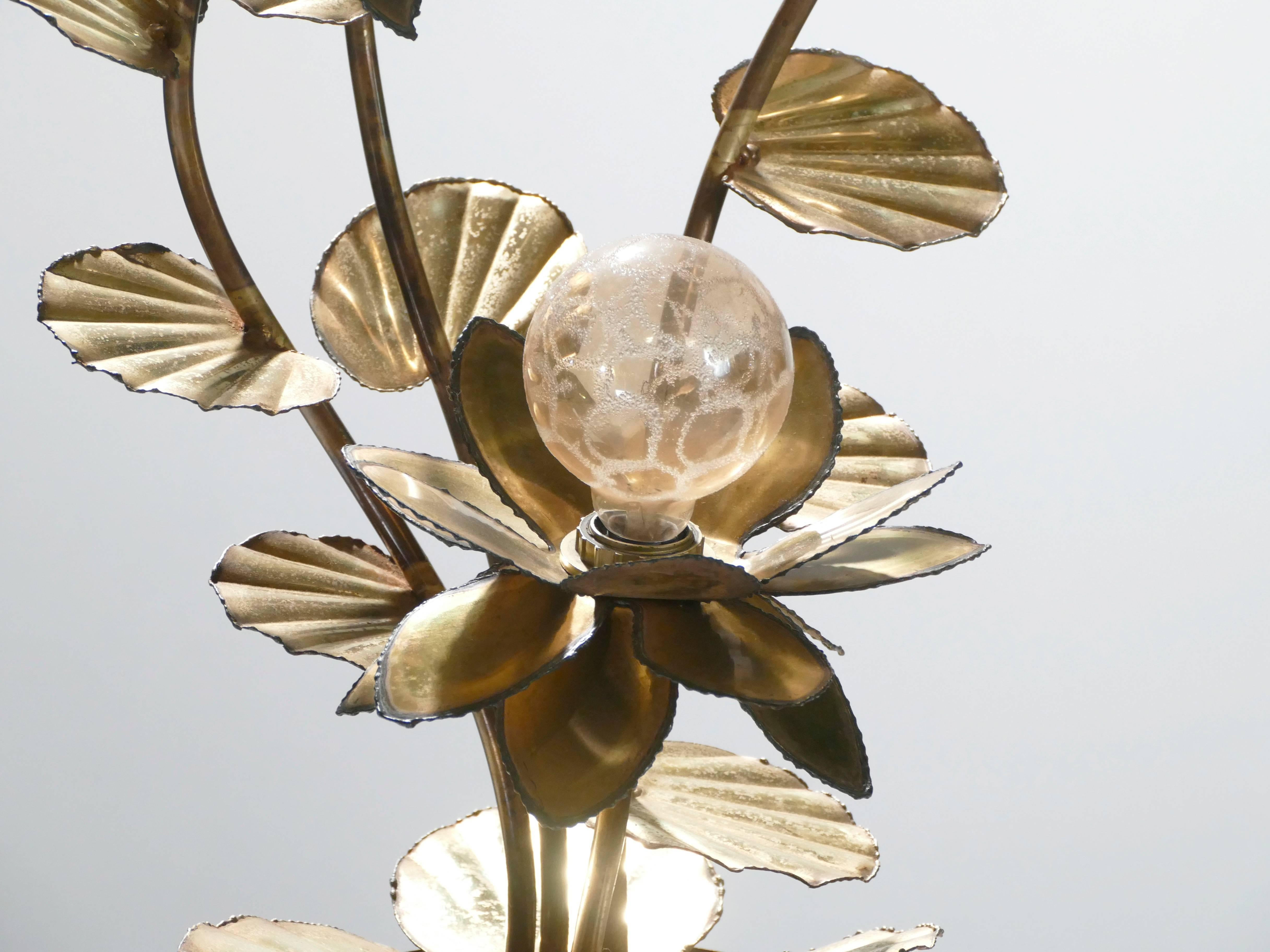 Hand-Crafted Maison Jansen Brass Flower Floor Lamp, 1970s