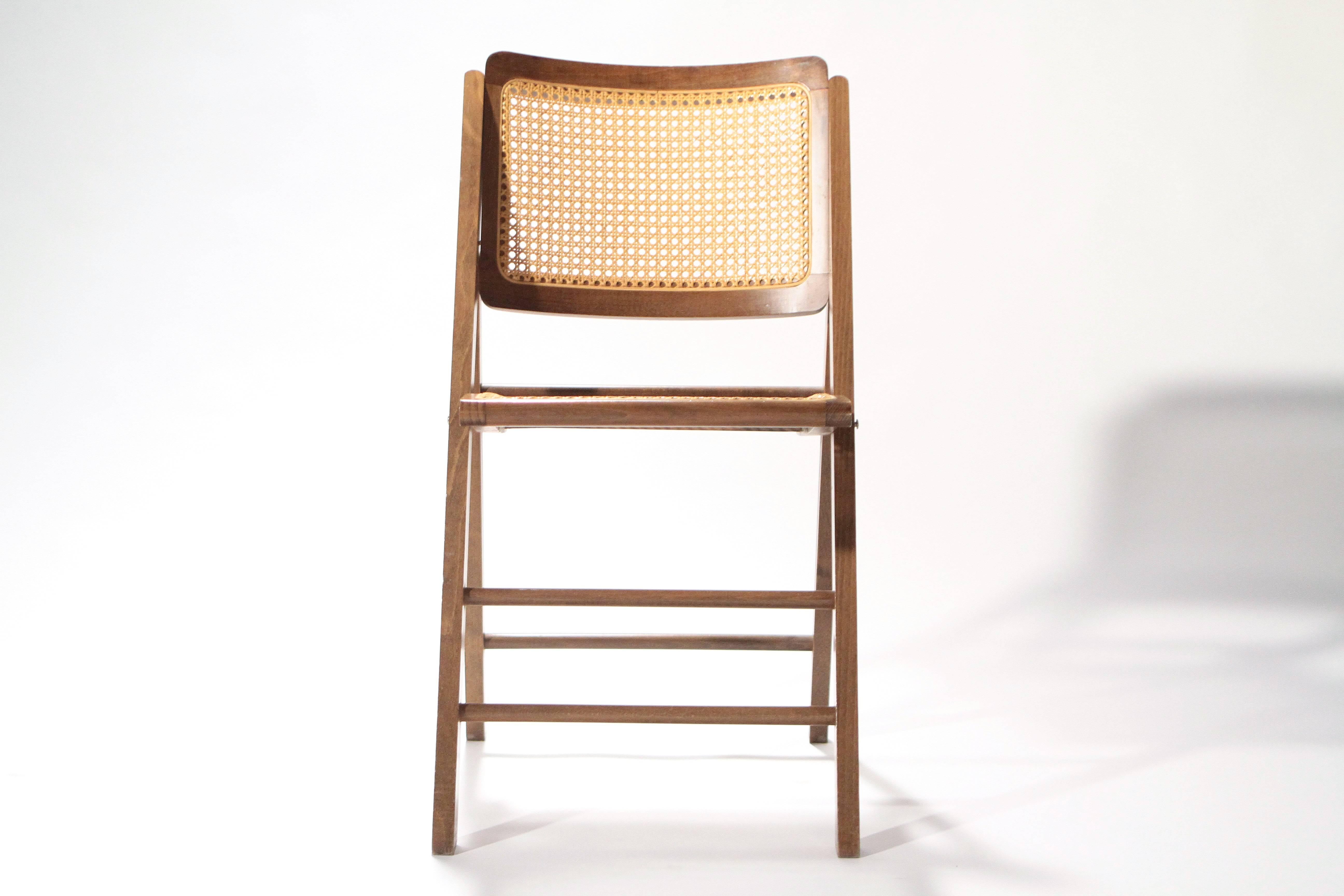 Mid-Century Modern Pair of Caned Folding Chairs, 1950s