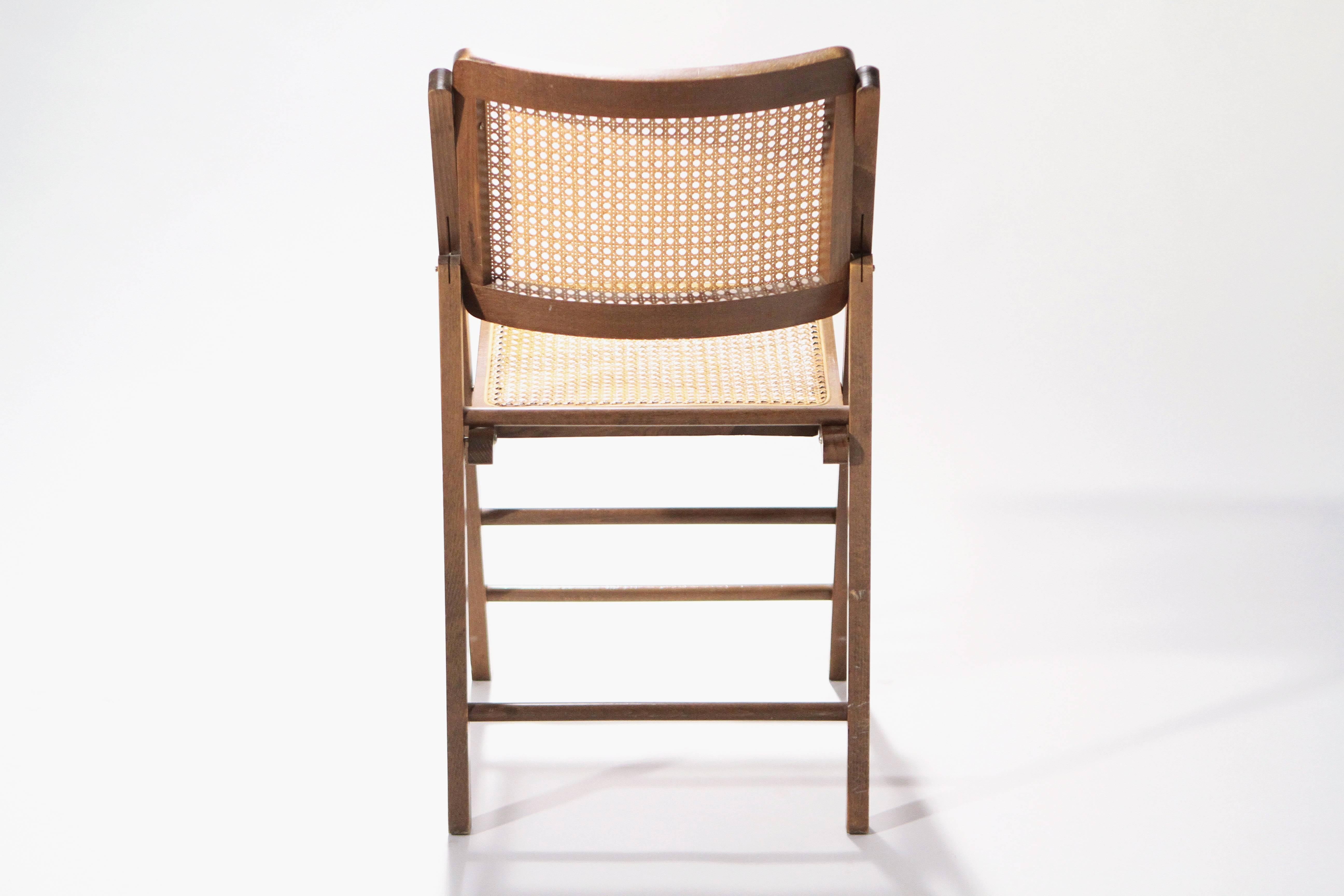 Teak Pair of Caned Folding Chairs, 1950s