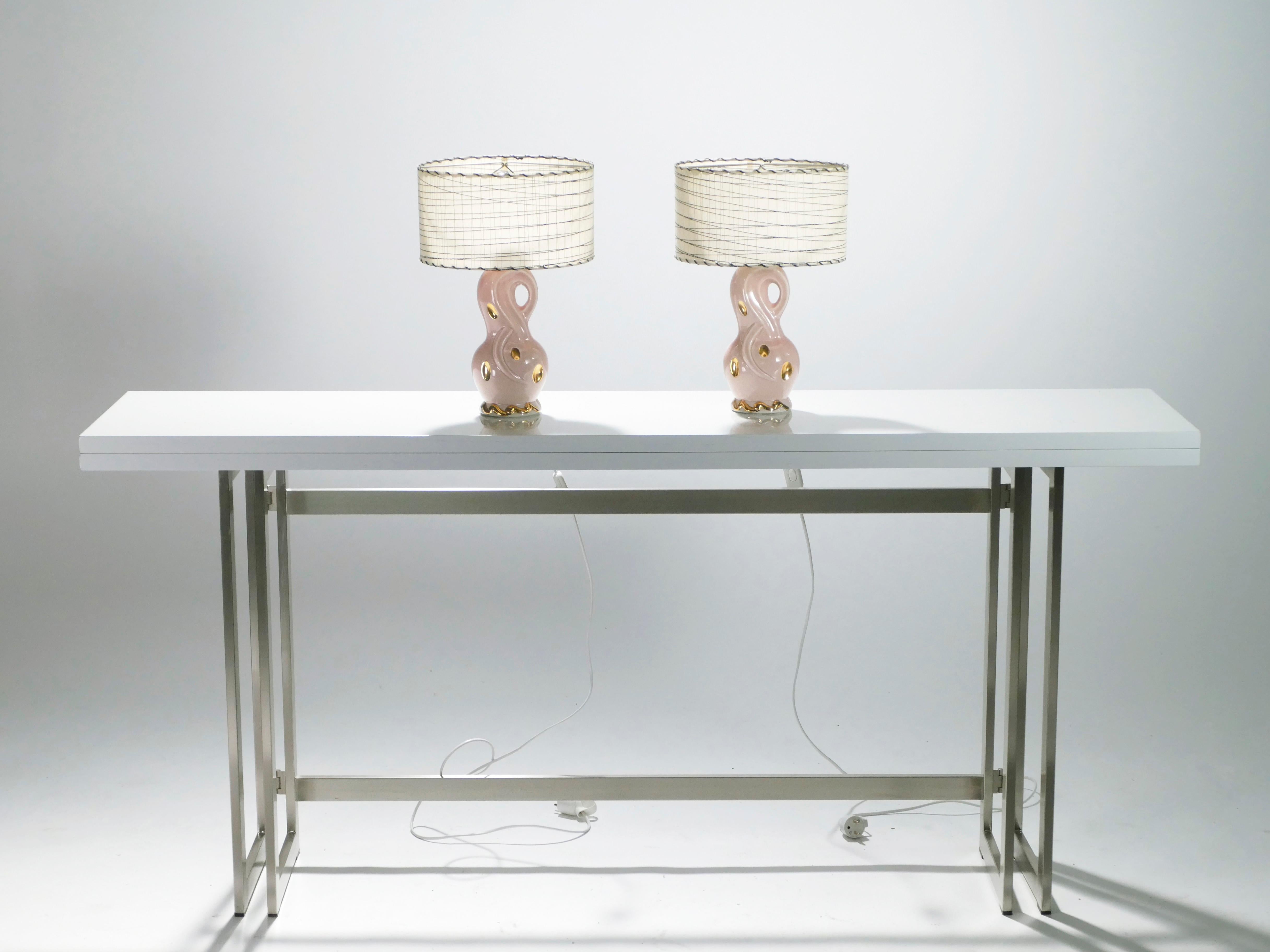 Mid-20th Century Midcentury Pair of French Pink Ceramic Lamps, 1960s