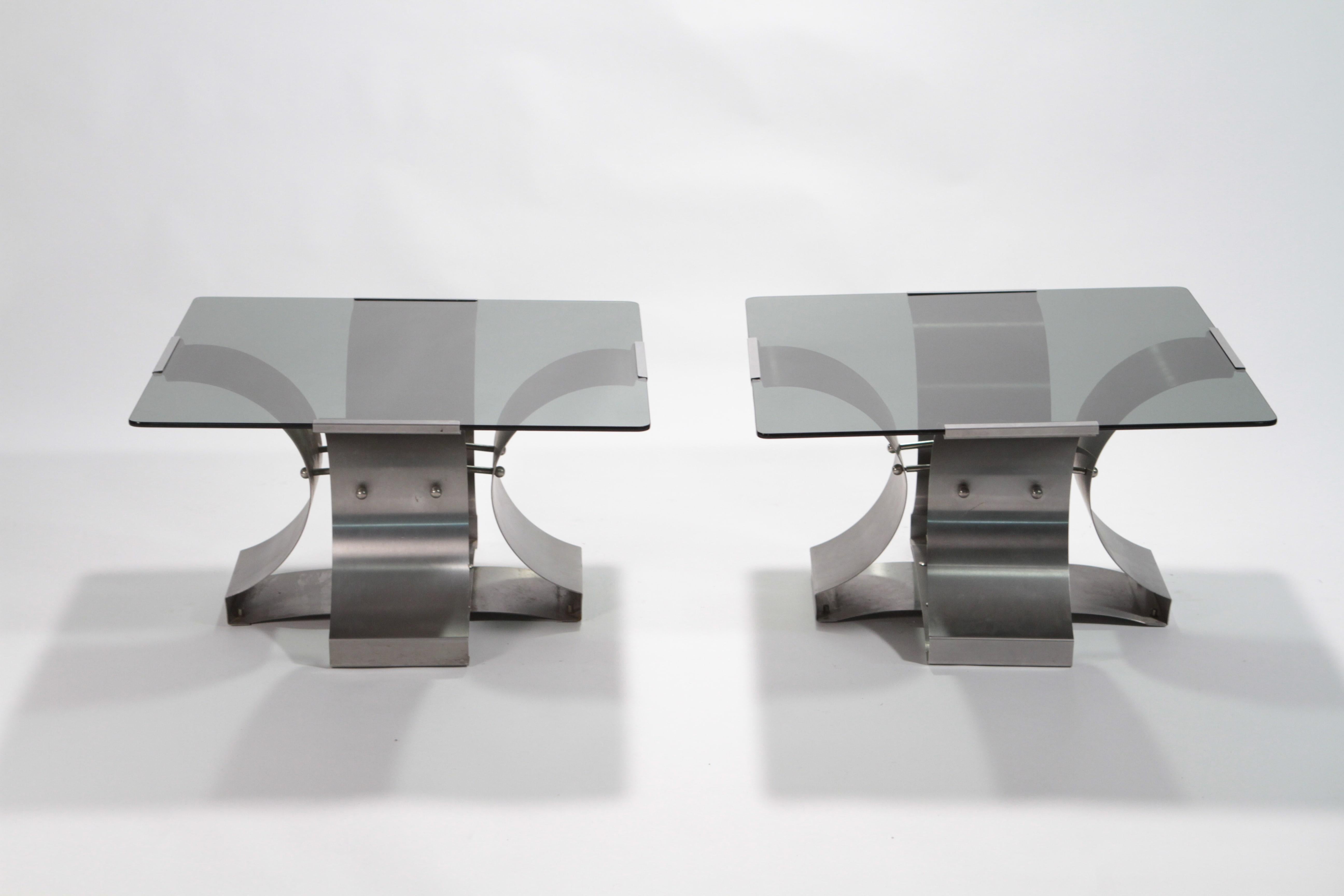 Midcentury Glass and Steel End Tables by François Monnet, 1970s In Good Condition In Paris, IDF
