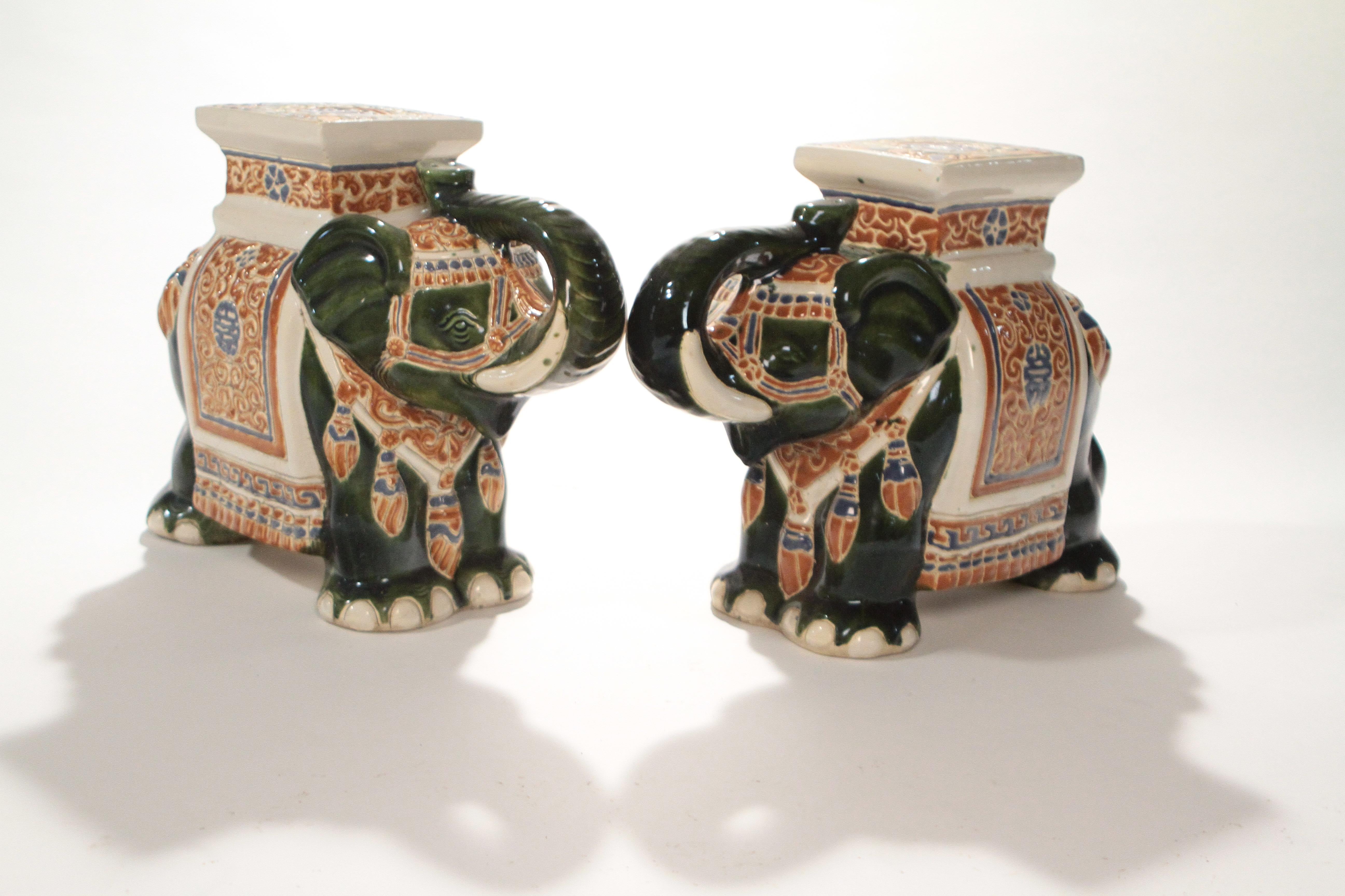 Vietnamese Pair of French Hollywood Regency Porcelain Elephant Decoration, 1970s