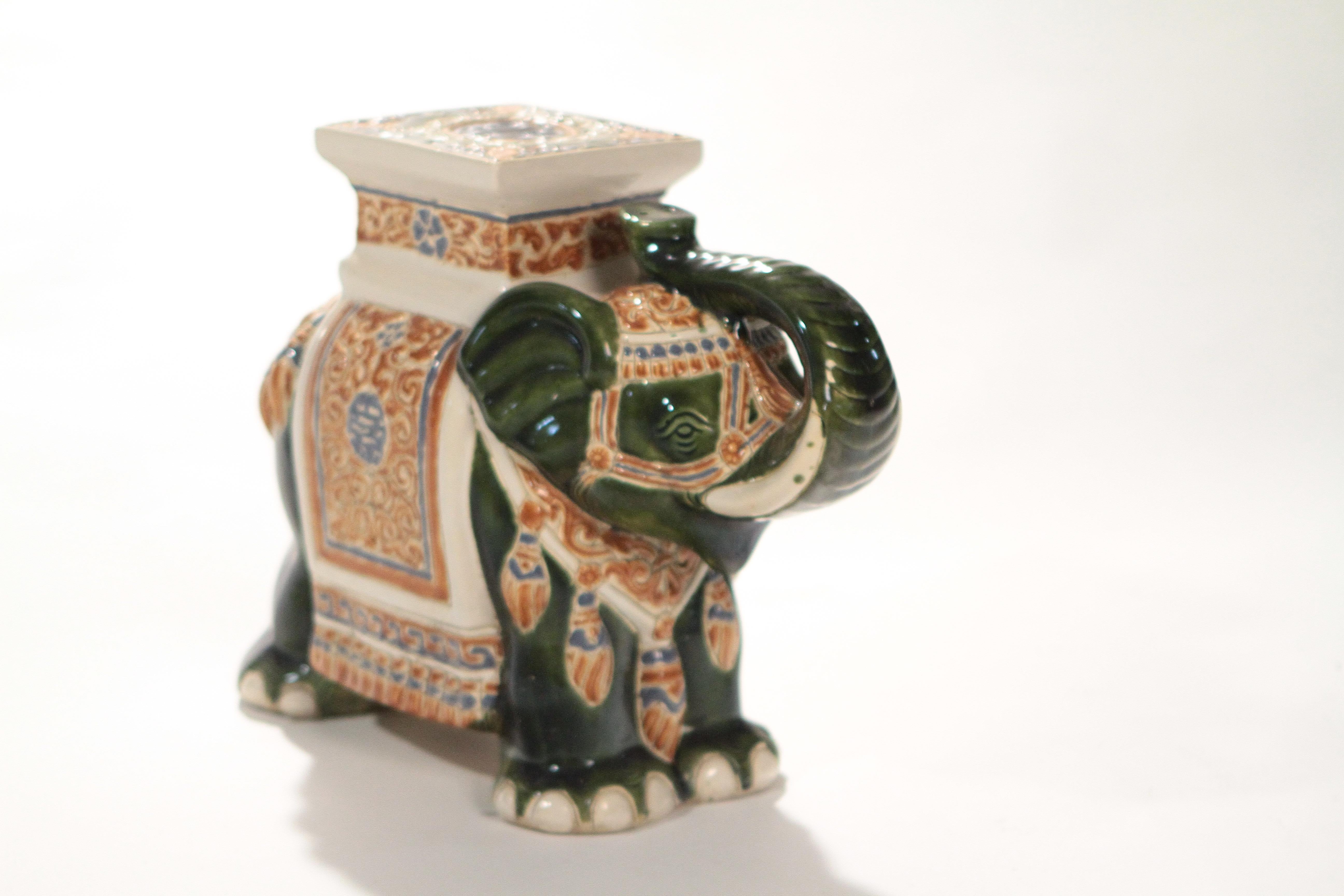 Ceramic Pair of French Hollywood Regency Porcelain Elephant Decoration, 1970s