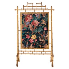 Vintage Faux bamboo giltwood French decorative firescreen 1960s