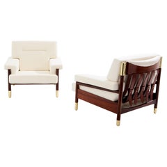 Carlo Di Carli pair of armchairs rosewood brass leather 1966
