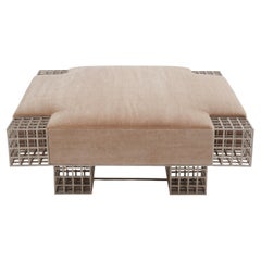 Large bench ottoman by Carla Sozzani in Milan mohair velvet 1990s