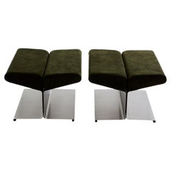Paul Geoffroy for Uginox stainless steel alcantara ottomans 1975