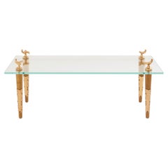Mesa de centro de roble macizo y cristal de bronce Garouste & Bonetti 1995