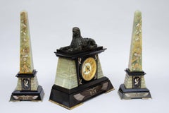 19th Century Egyptian Revival Mantel Garniture in Bronze, Marble and Onyx