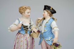 19th Century Meissen Porcelain Figures, Gardening Couple of Children