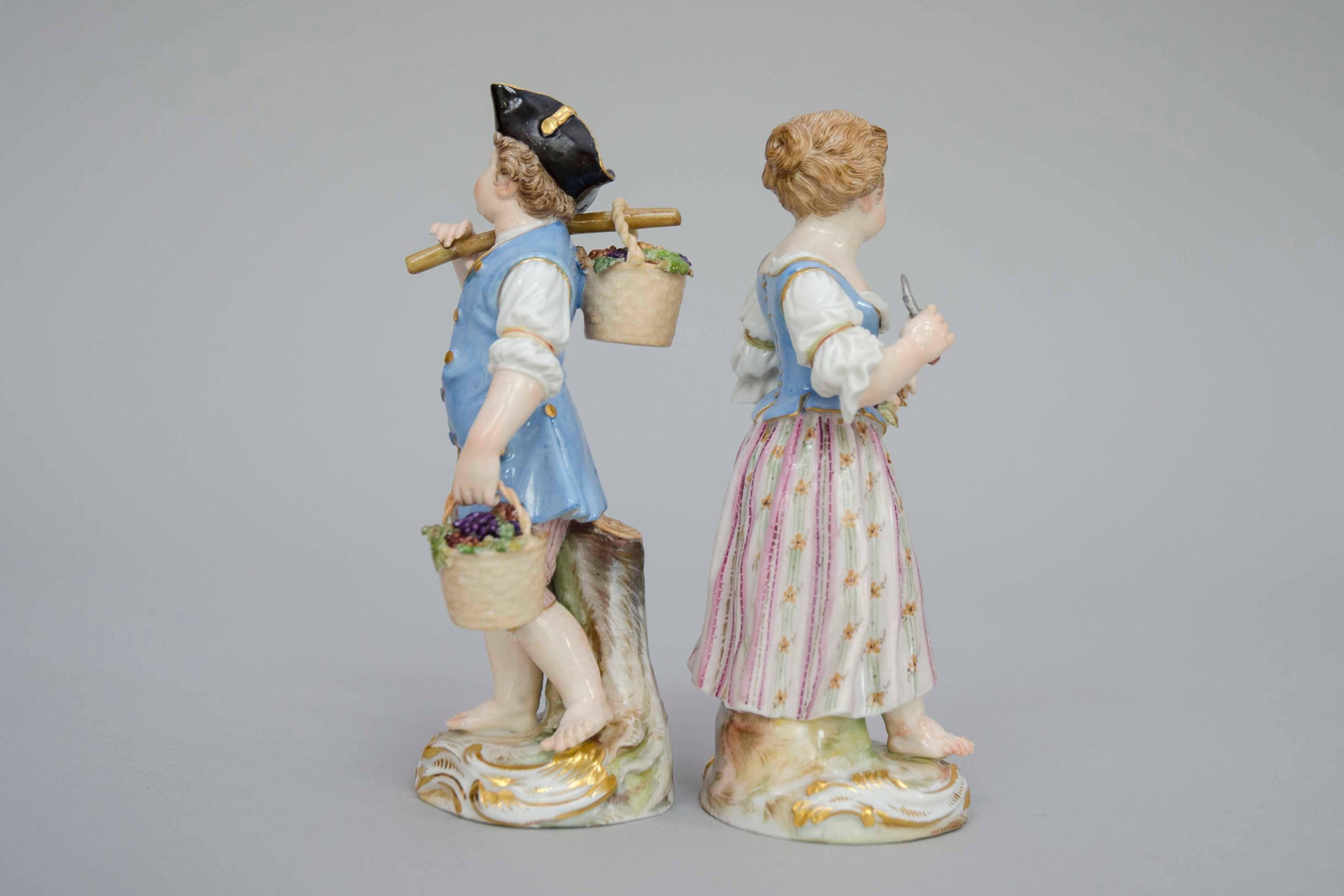 19th Century Meissen Porcelain Figures, Gardening Couple of Children For Sale 5