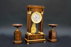 19th century French Portico Clock set with Urns, Rosewood and Lemonwood Inlays