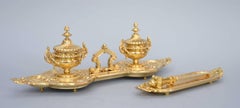 Late 19th Century Gilt Bronze Desk Set with Inkwell, Letter Opener and Basket
