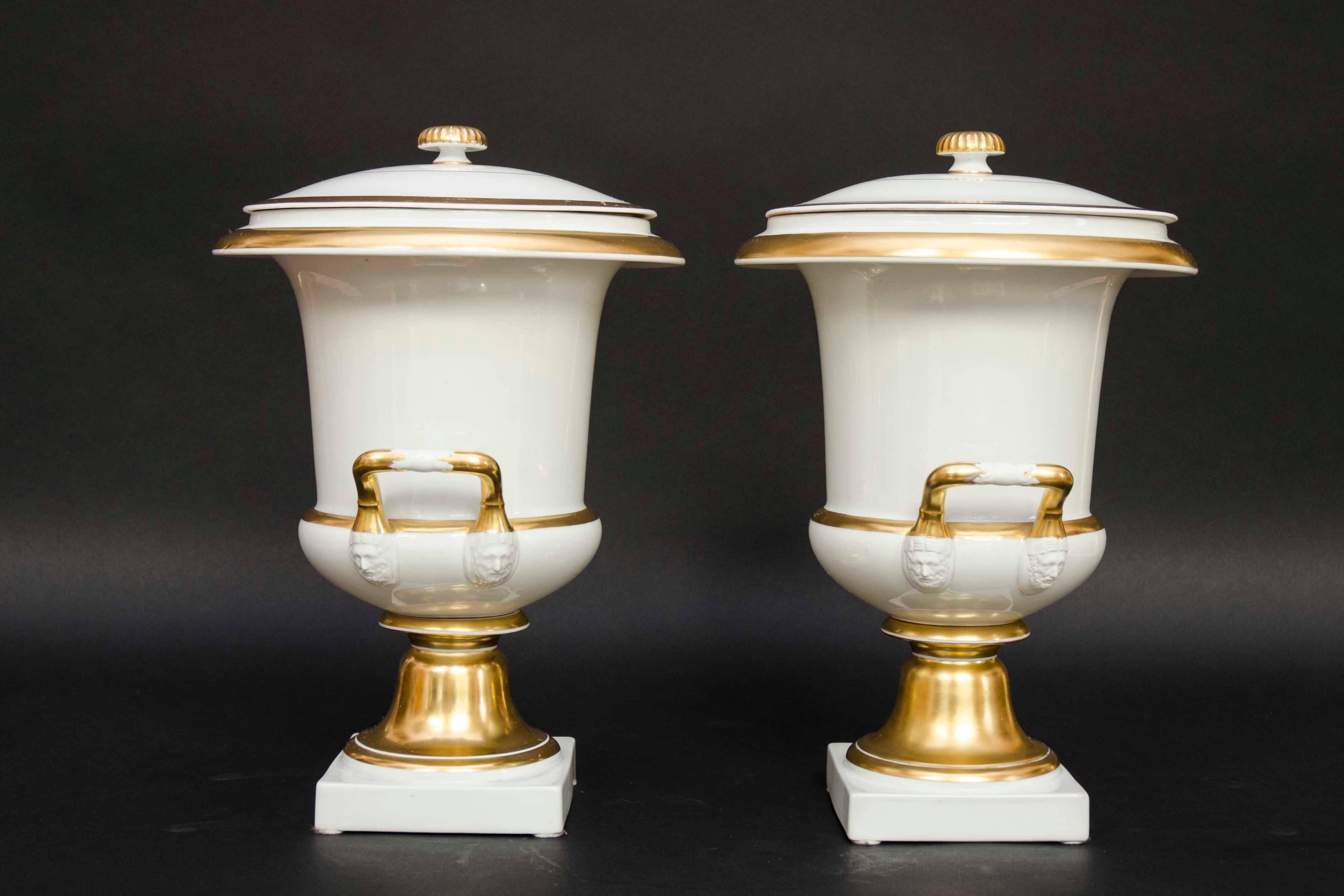 Empire Mid-19th Century Pair of Large Covered Coolers, White Brussel's Porcelain For Sale