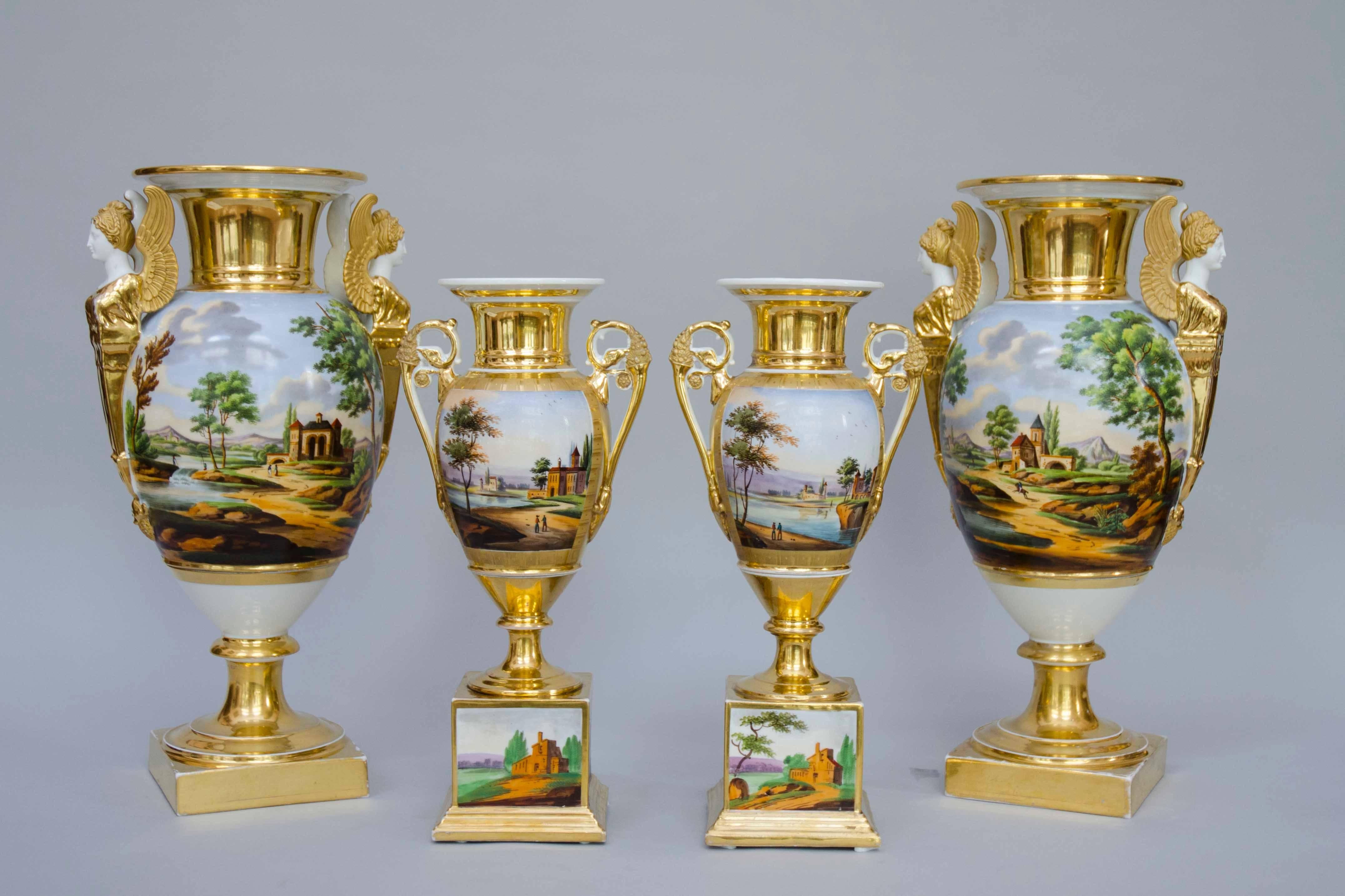 19th Century Squared Based Egg Shaped Vases with Italian Landscapes, Brussels For Sale 2