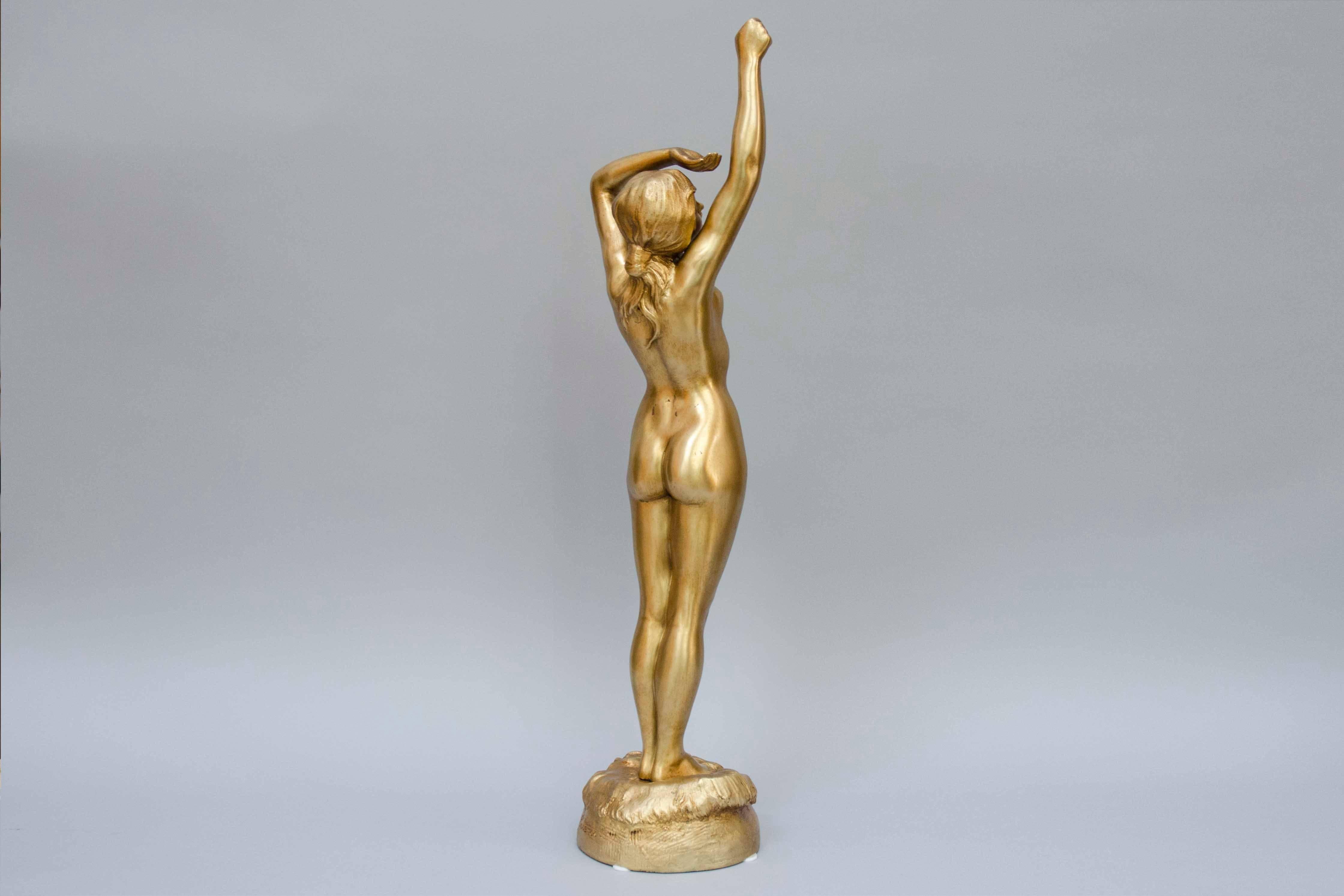 Gilt Art Nouveau Bronze Sculpture of a Naked Woman, Salammbo by Calendi Armando
