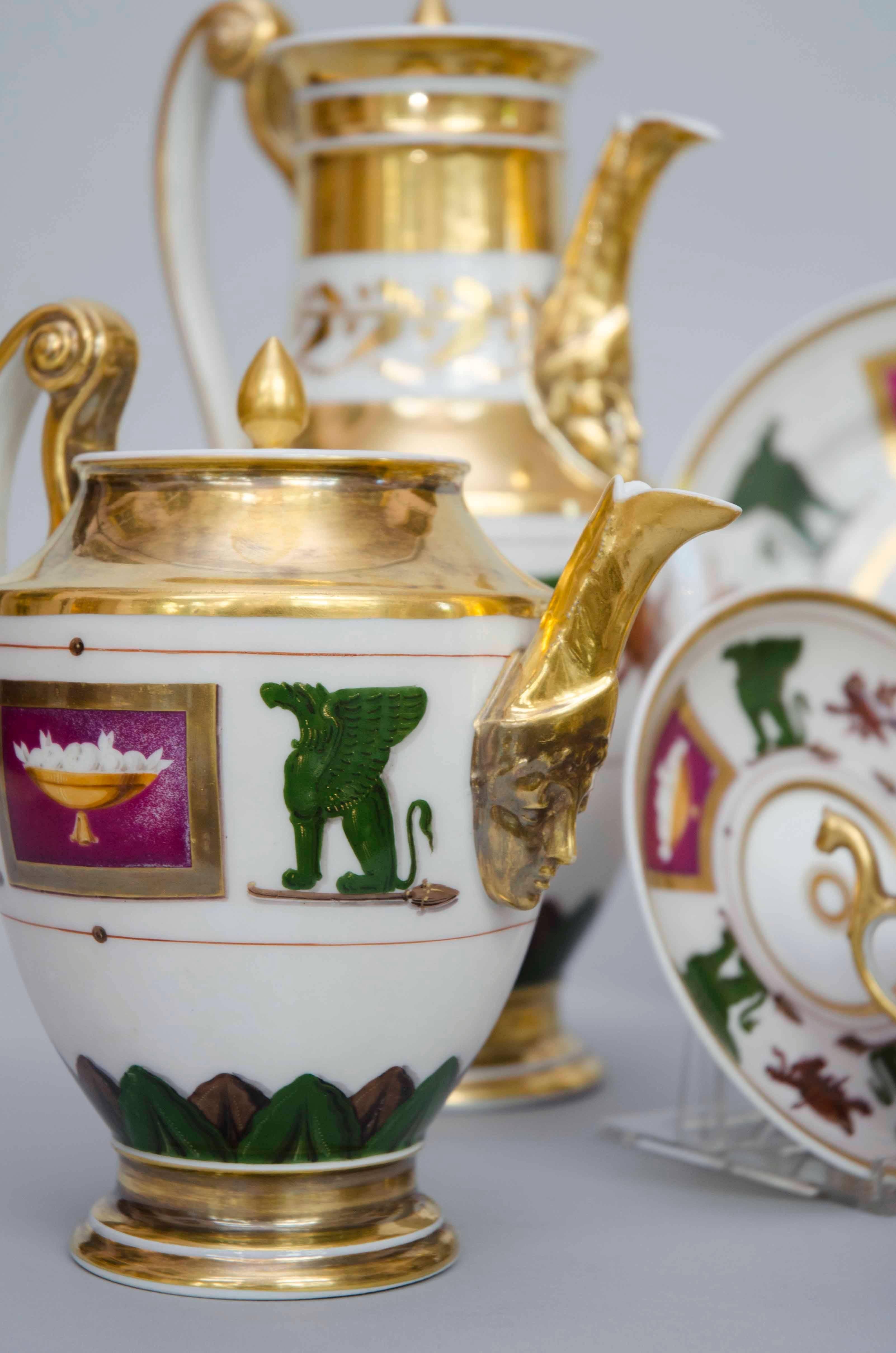 Empire Early 19th Century Royal Worcester Tea and Coffee Service, Neoclassical Decor For Sale