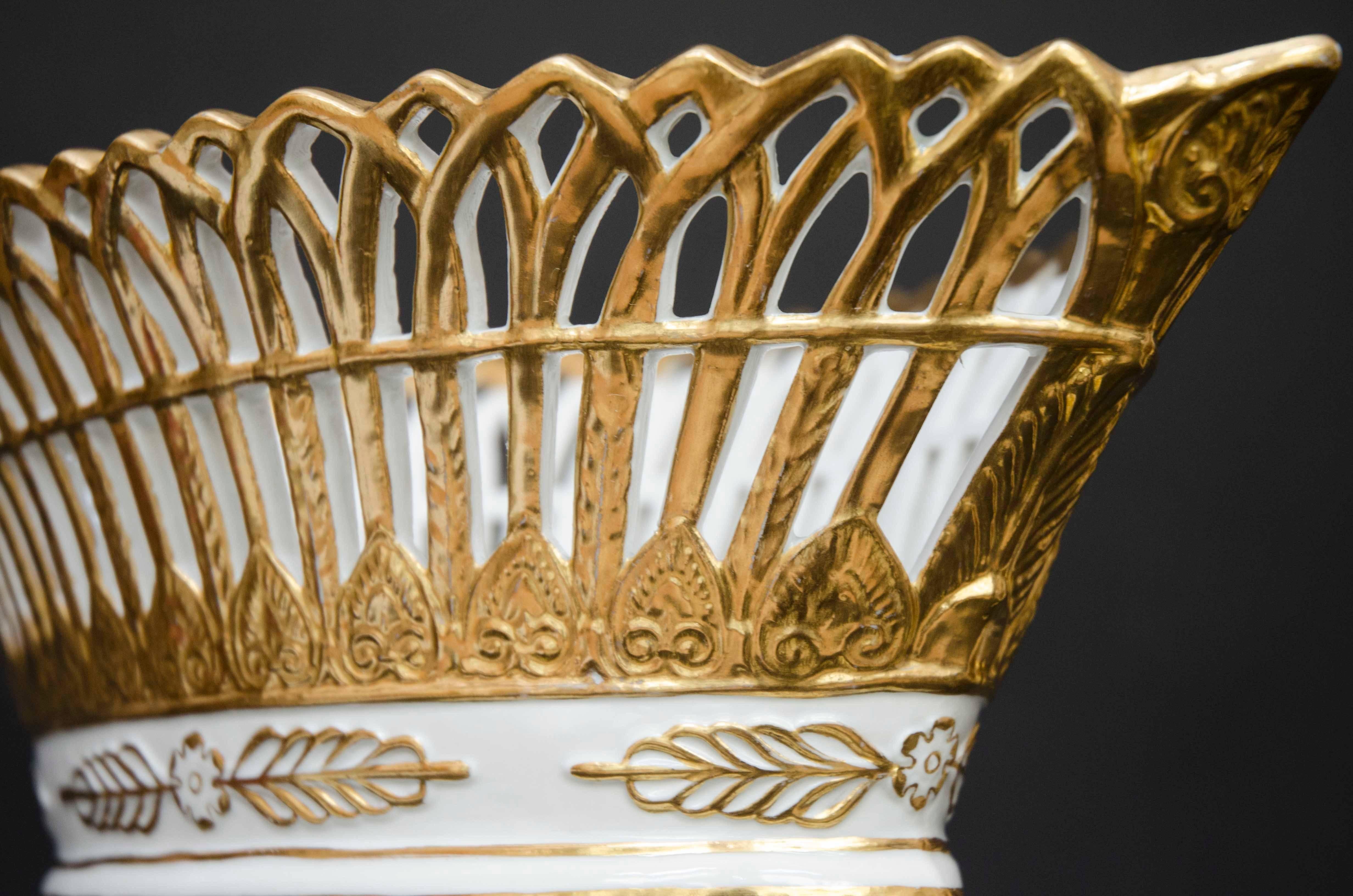 Late 19th Century French Empire Style Porcelain Centrepiece, Basket, Paris 4