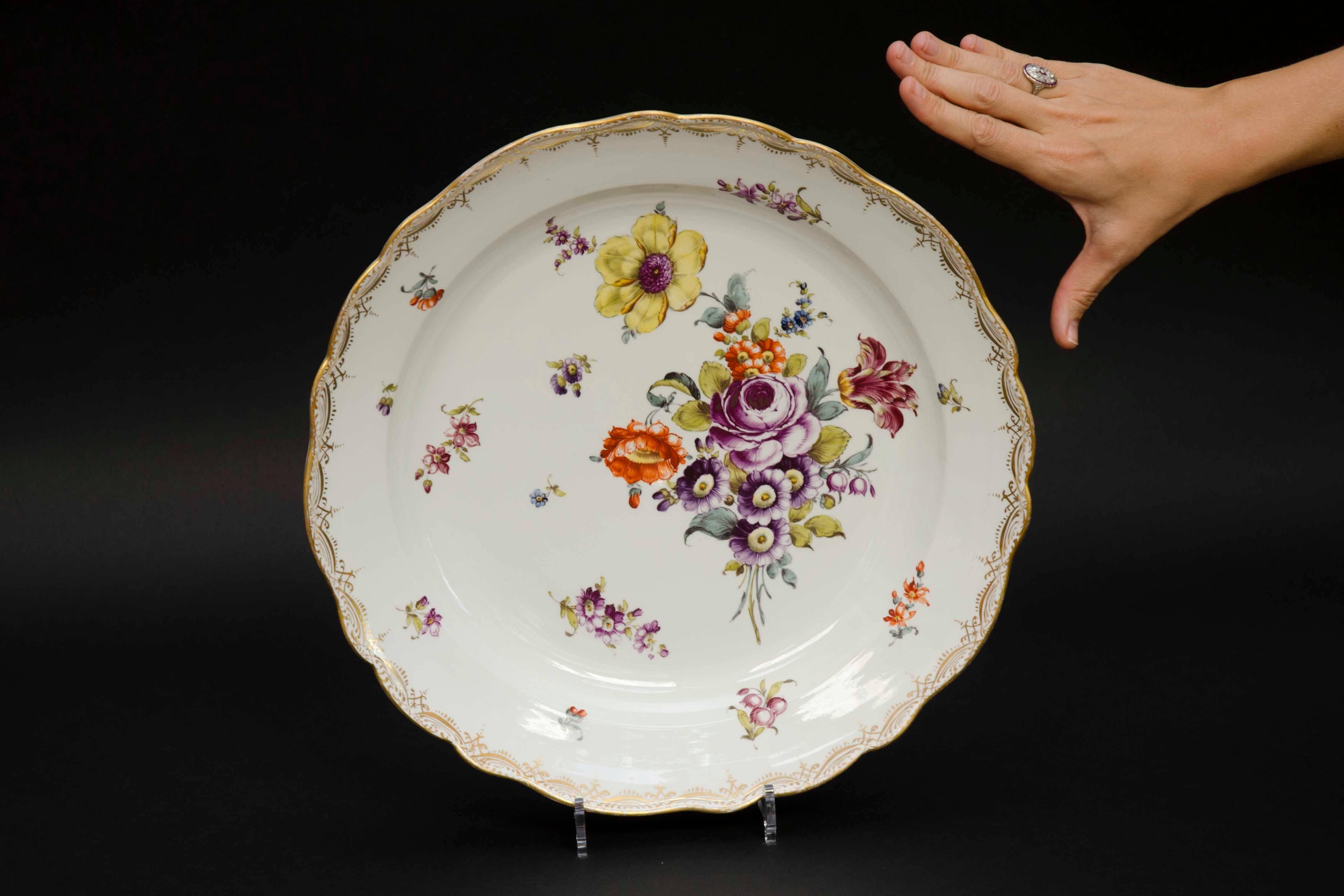 Large 19th Century Meissen Deep Plate with Floral Decoration For Sale 1