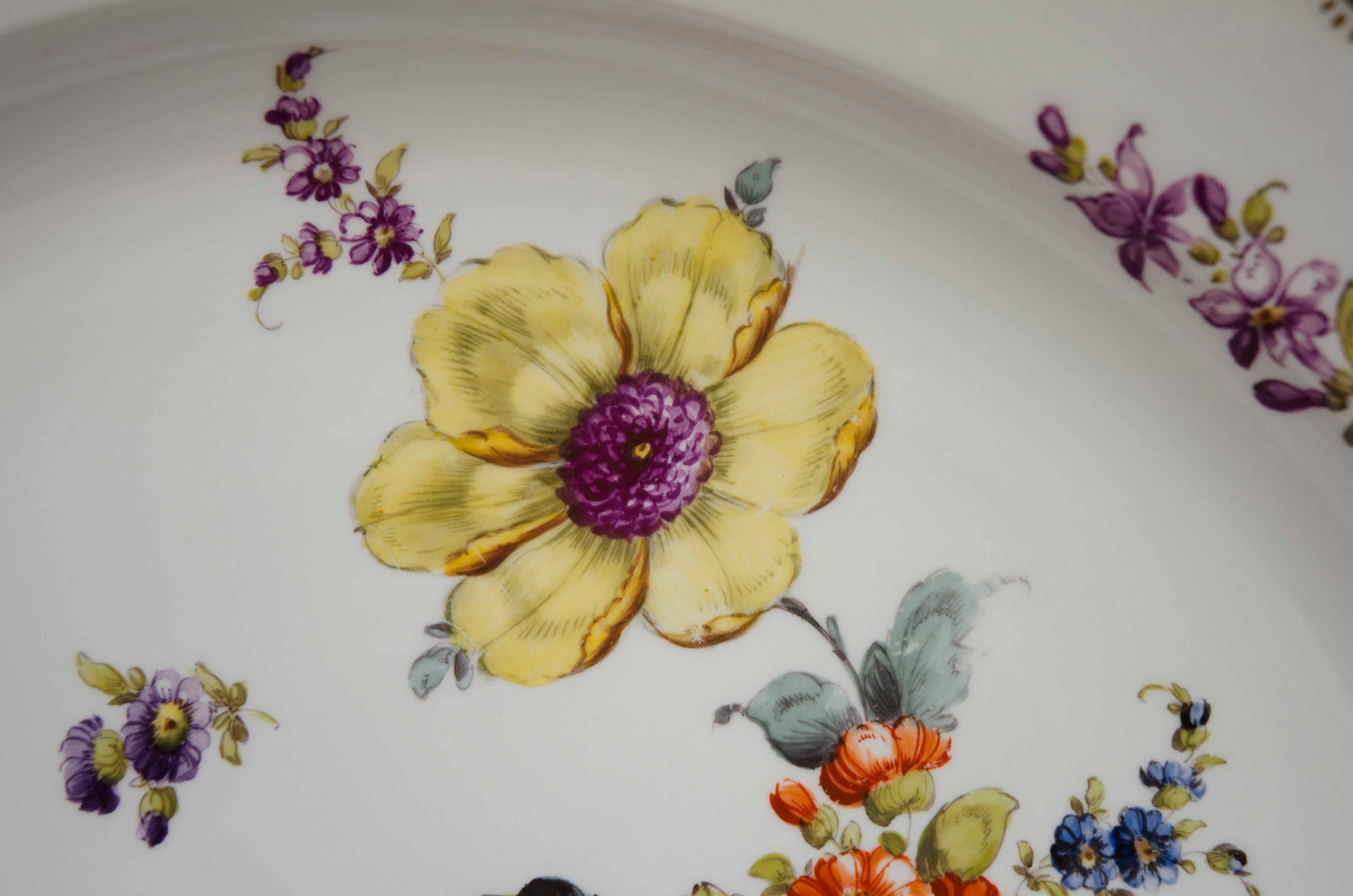 German Large 19th Century Meissen Deep Plate with Floral Decoration For Sale
