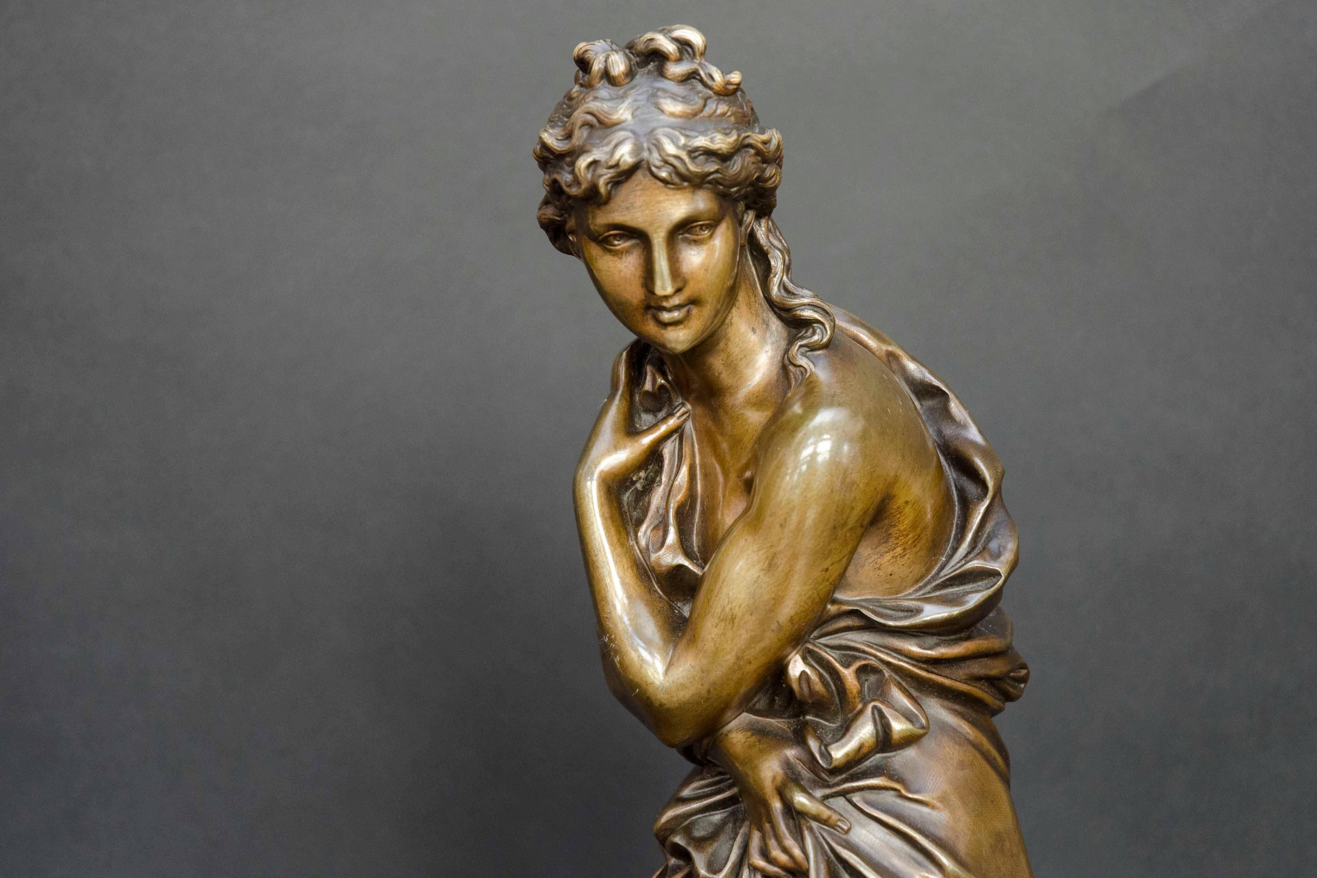 Neoclassical Revival 19th Century French Bronze of Woman as an Antique Godess after Etienne Dumaige For Sale