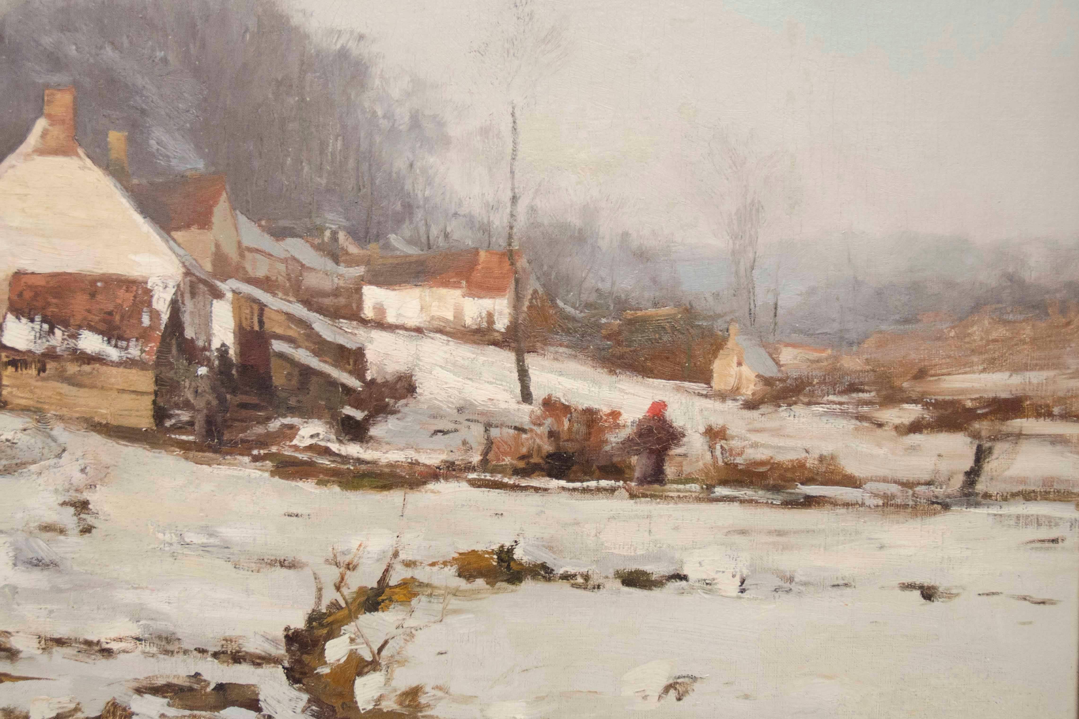 Modern Late 19th Century Impressionist Winter Landscape, Francois Joseph Belgian School For Sale