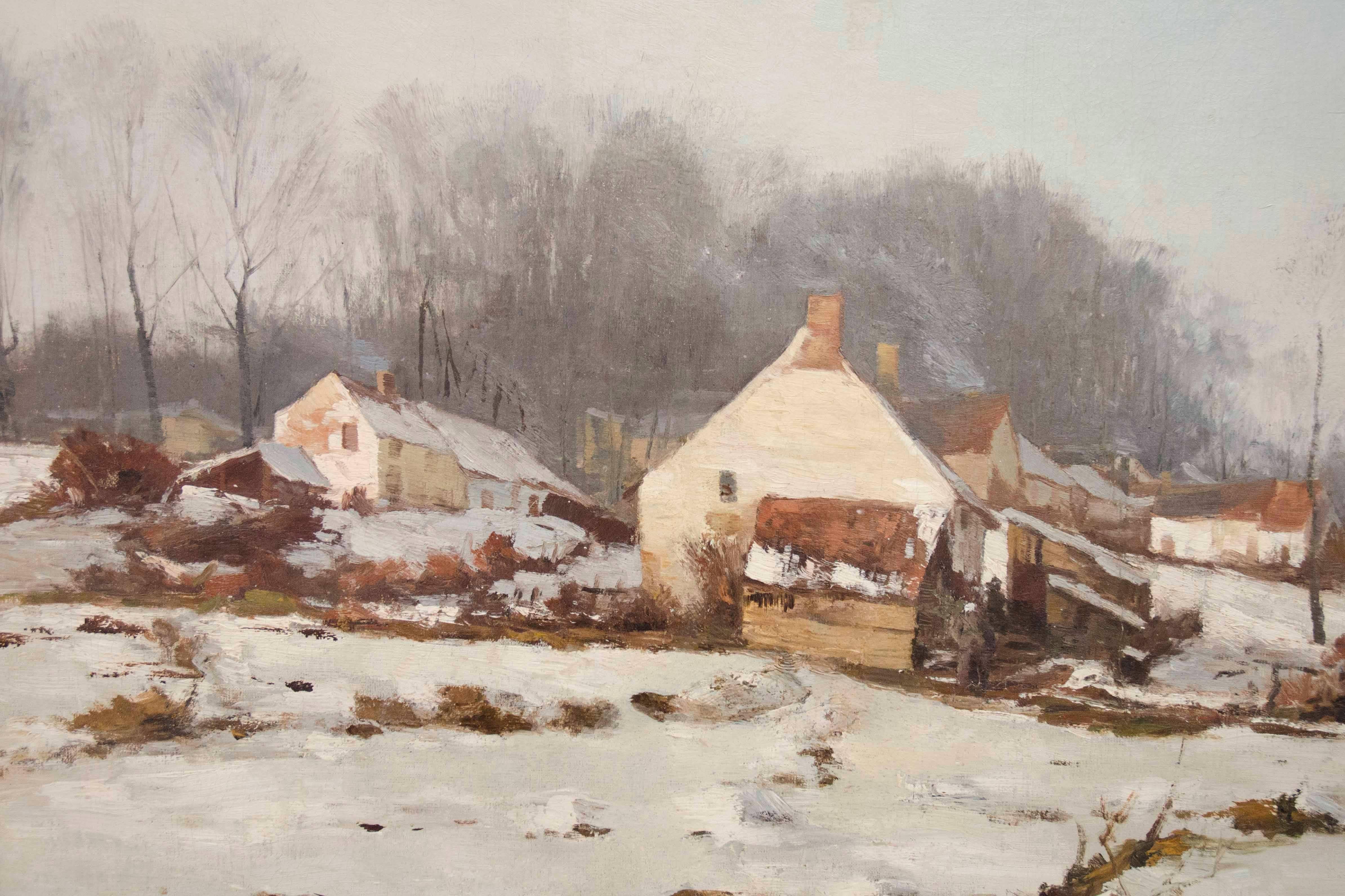 Painted Late 19th Century Impressionist Winter Landscape, Francois Joseph Belgian School For Sale