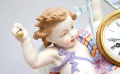 19th Century Polychrome Bisque Clock, Angel Smashing a Tambourine, Paris, France