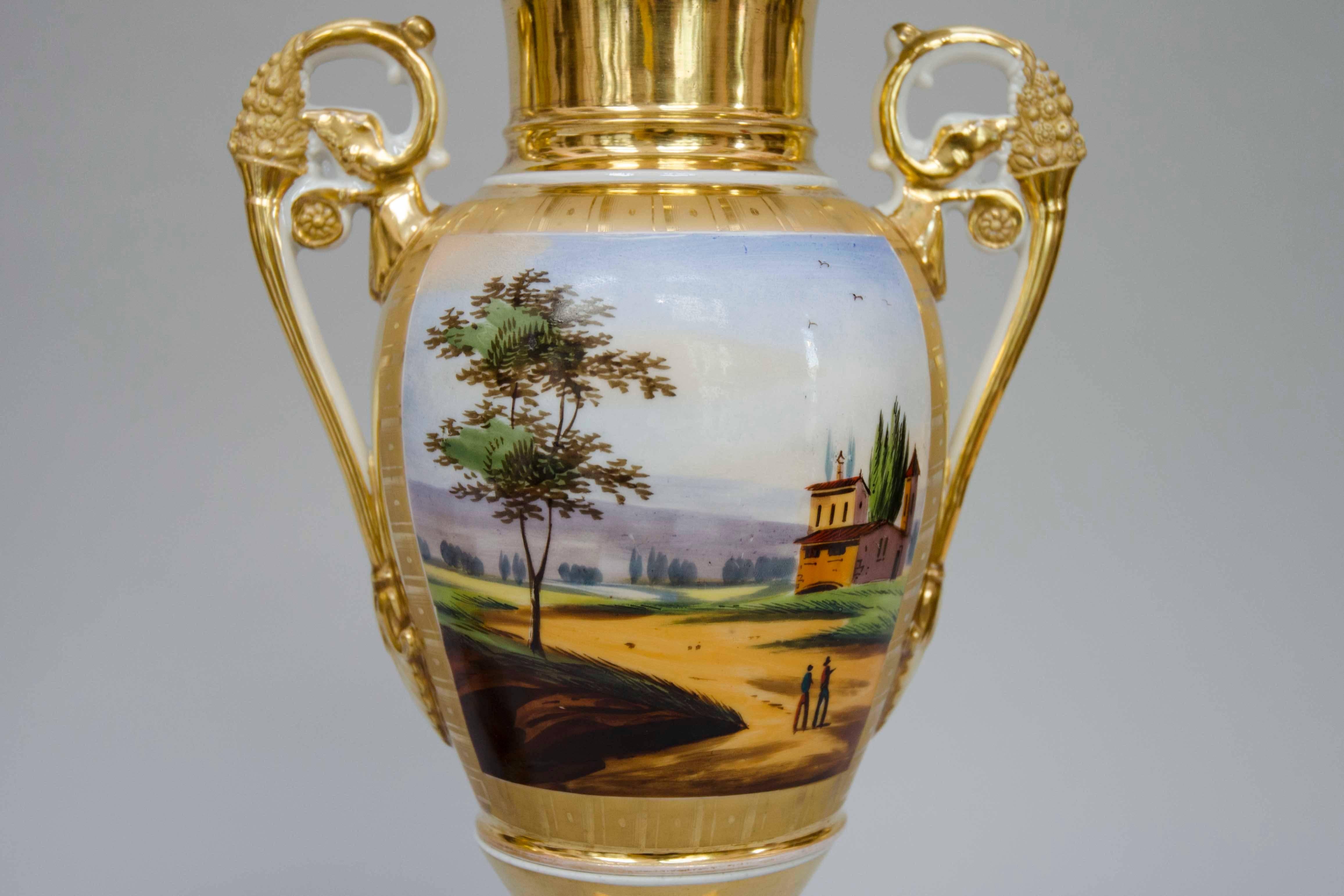 Mid-19th Century 19th Century Squared Based Egg Shaped Vases with Italian Landscapes, Brussels For Sale