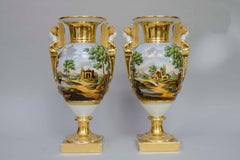 Early 19th Century Pair of Large Egg Shaped Vases, Italian Landscapes, Paris