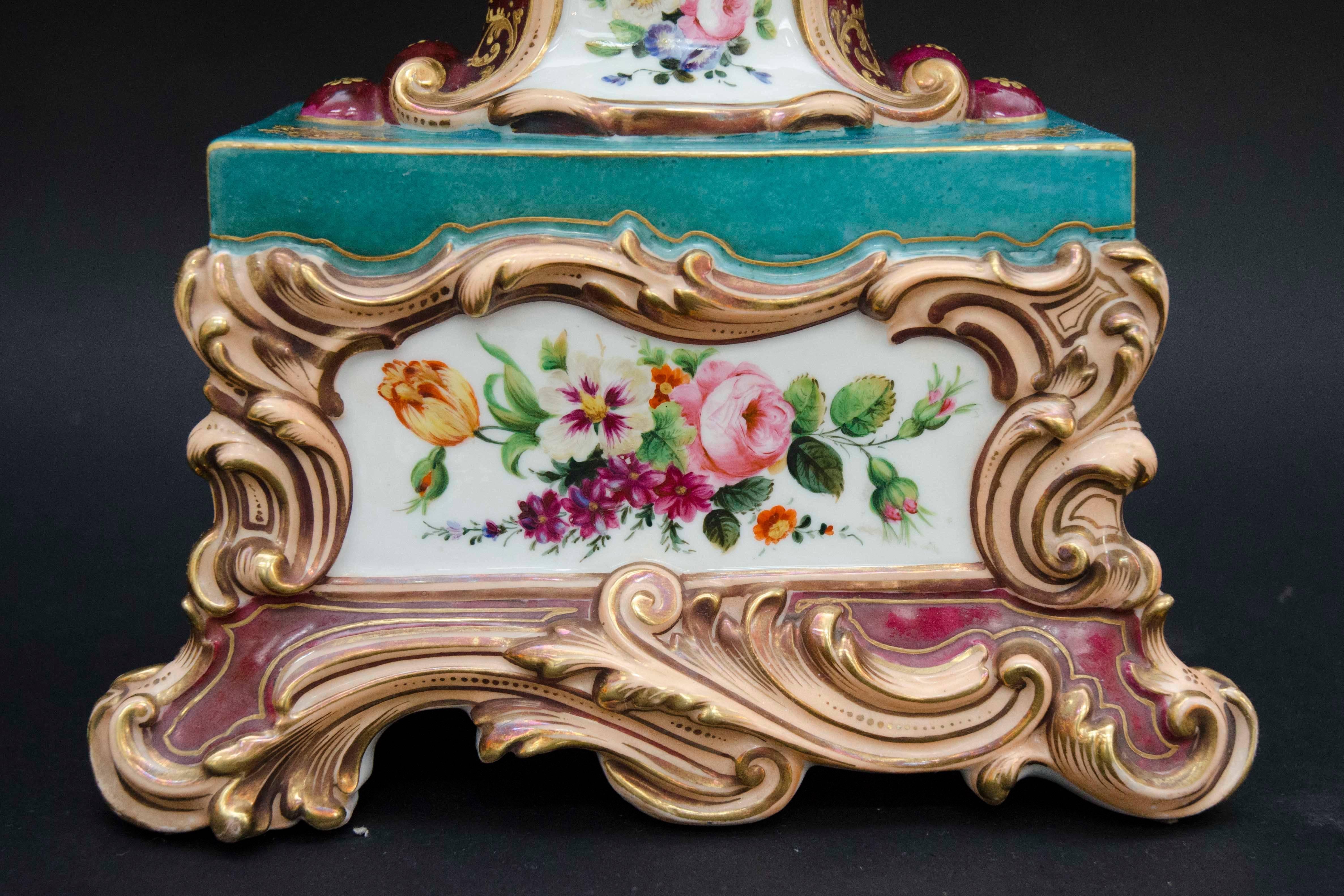 19th Century Rococo Pair of colorfull Vases, attributed to Jacob Petit in Paris In Excellent Condition For Sale In Brussels, BE