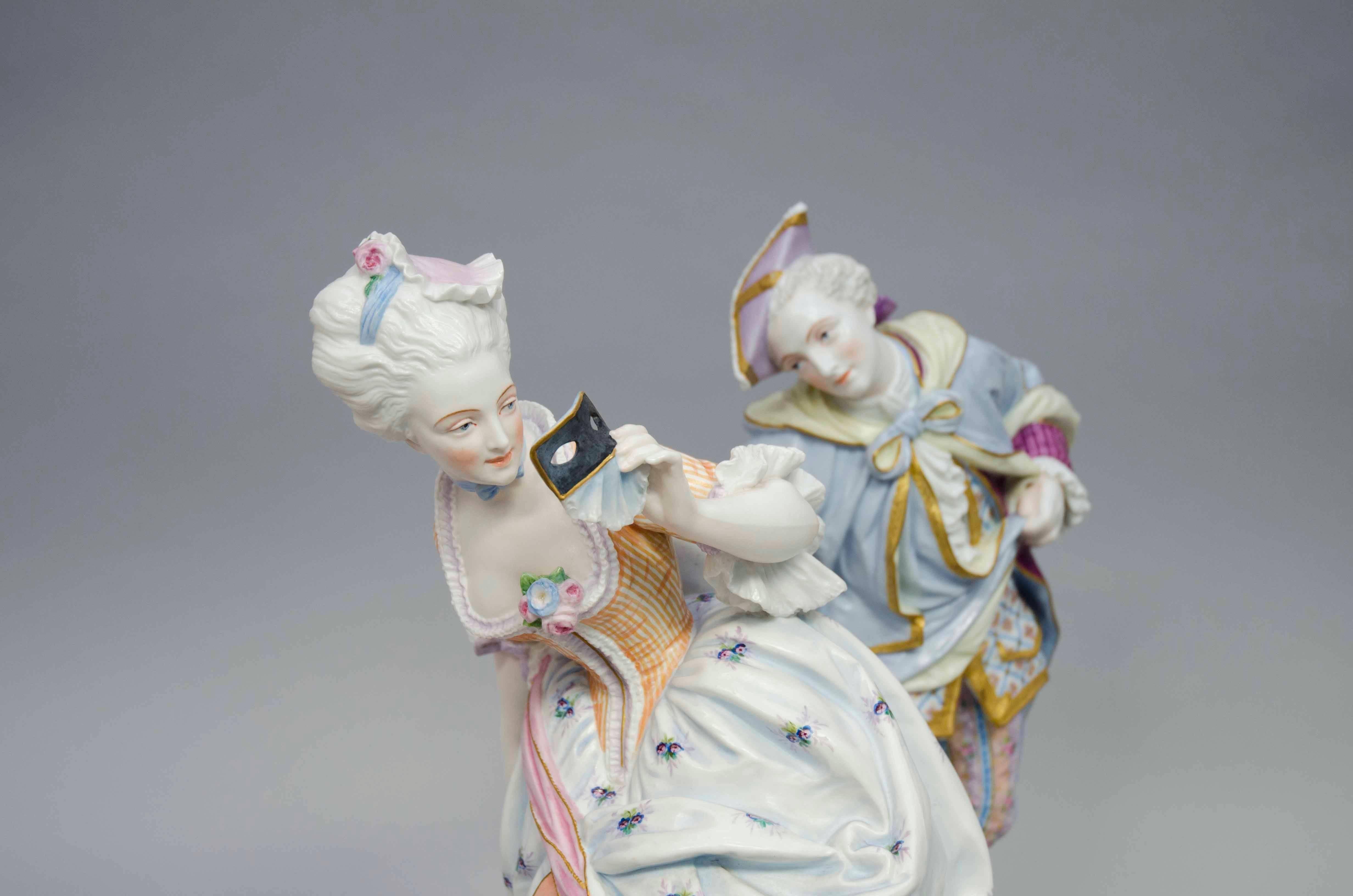 French 19th Century polychrome Bisque court figures, Vion et Baury in Paris For Sale