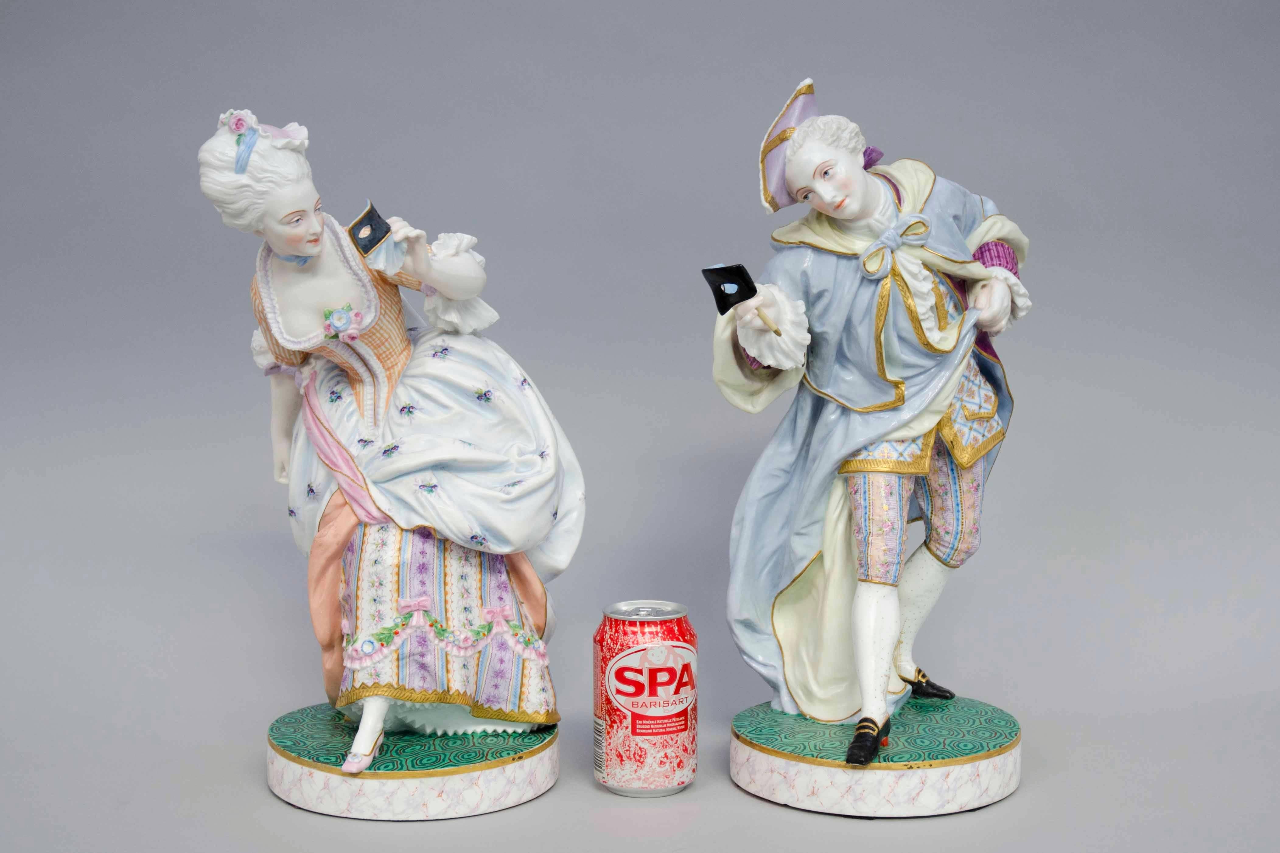 Late 19th Century 19th Century polychrome Bisque court figures, Vion et Baury in Paris For Sale