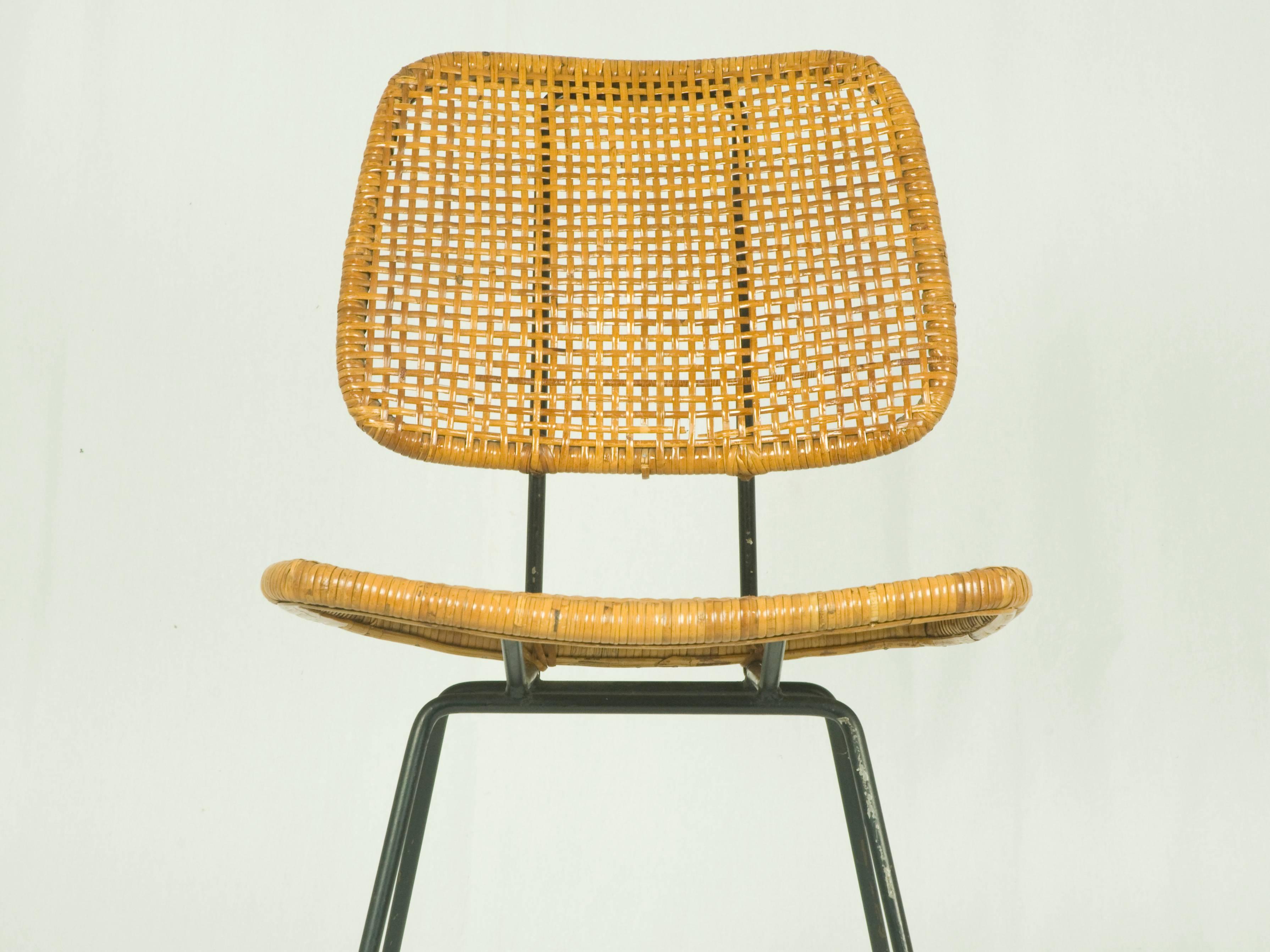 Mid-Century Modern Midcentury Italian Iron and Rattan Chair