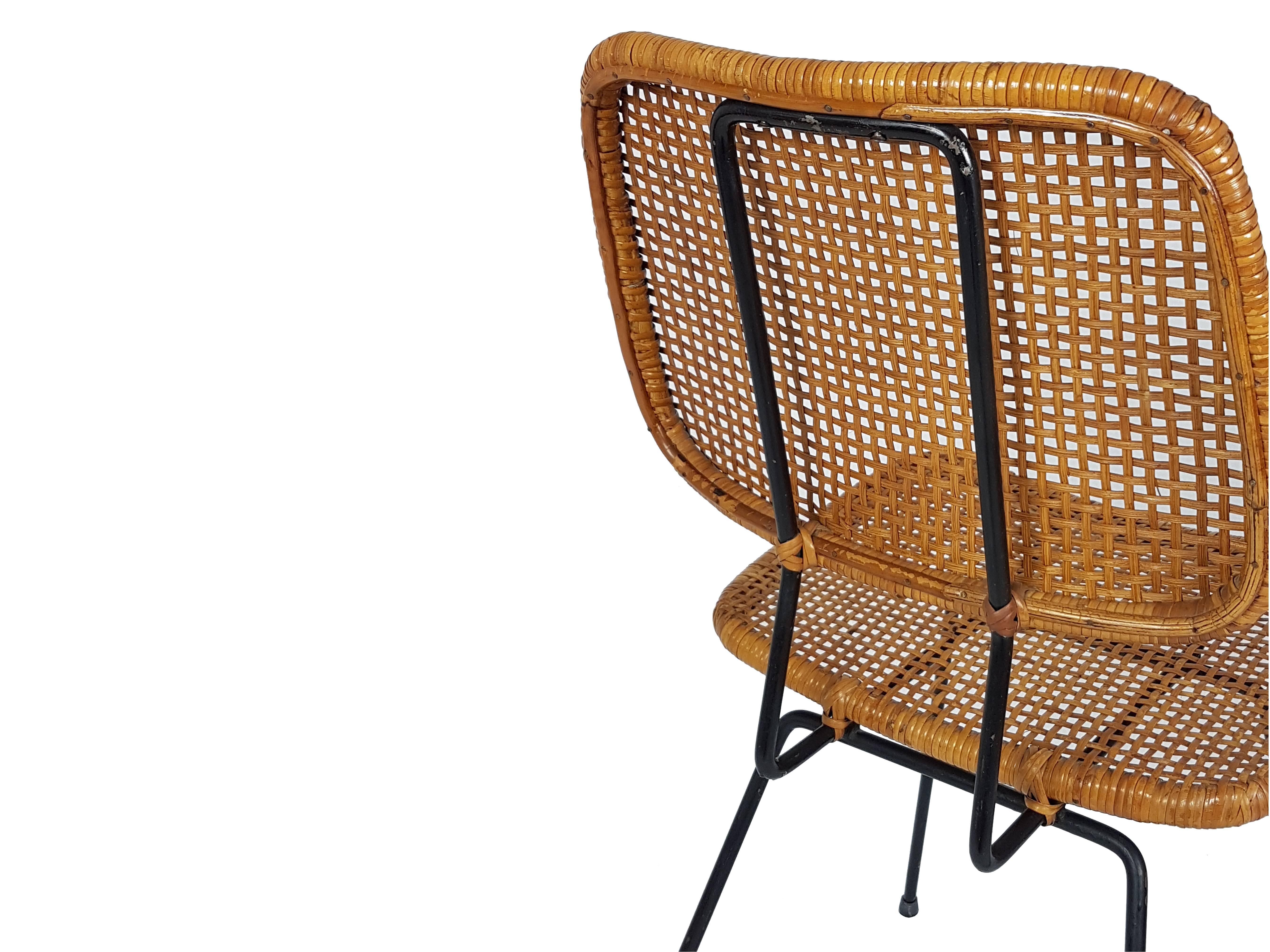 Midcentury Italian Iron and Rattan Chair In Good Condition In Varese, Lombardia