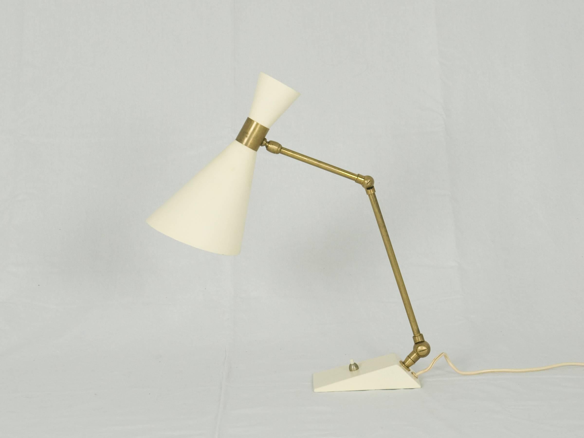 Mid-Century Modern Midcentury Italian Brass and Metal Adjustable Table Lamp with Double Shade
