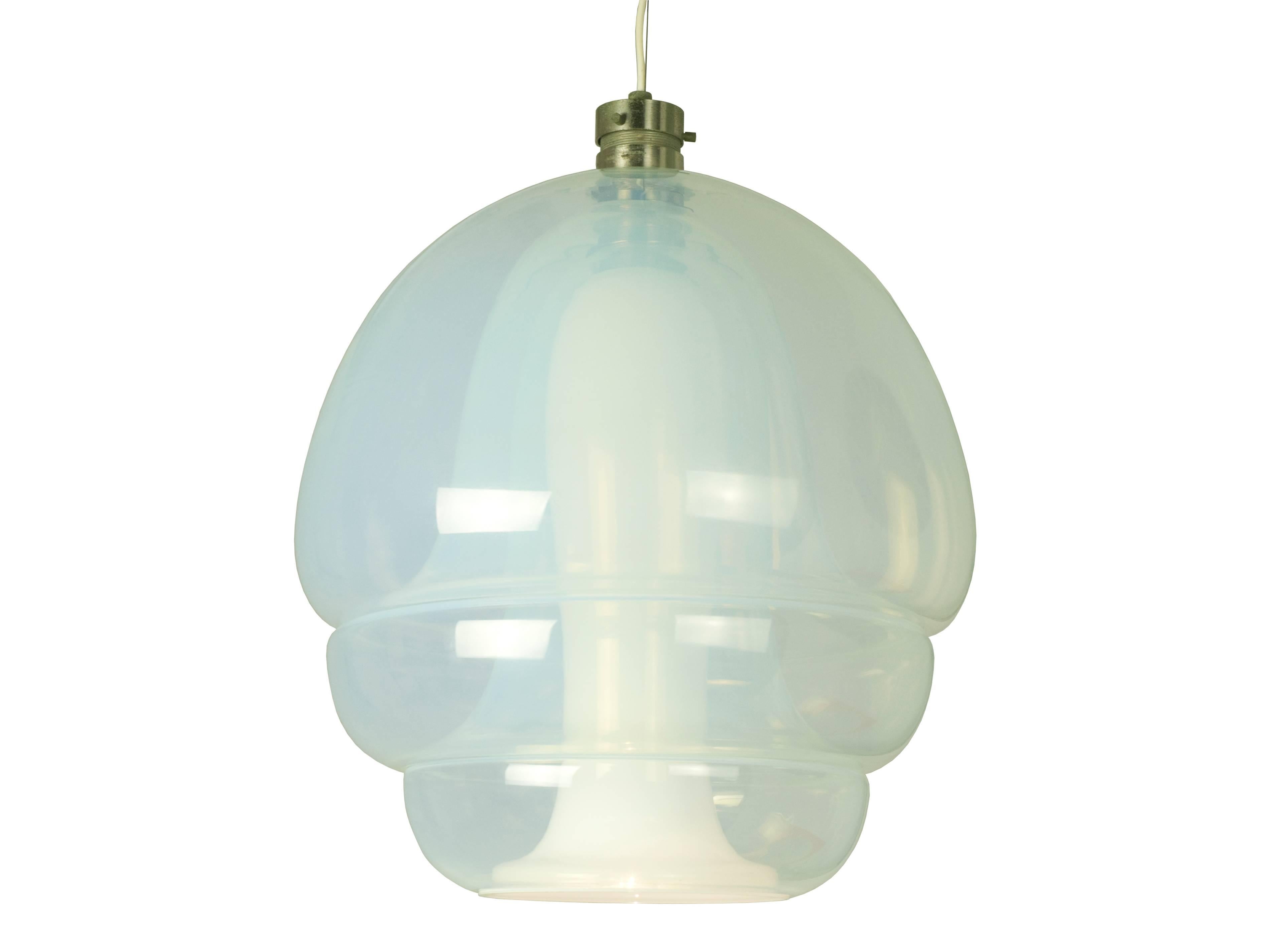Extremely rare Italian blown milk glass chandelier by Carlo Nason for Mazzega. This Model LS 134, also called 