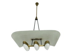 Midcentury Three-Light Brass, Perspex & Glass Pendant Attributed to Arredoluce