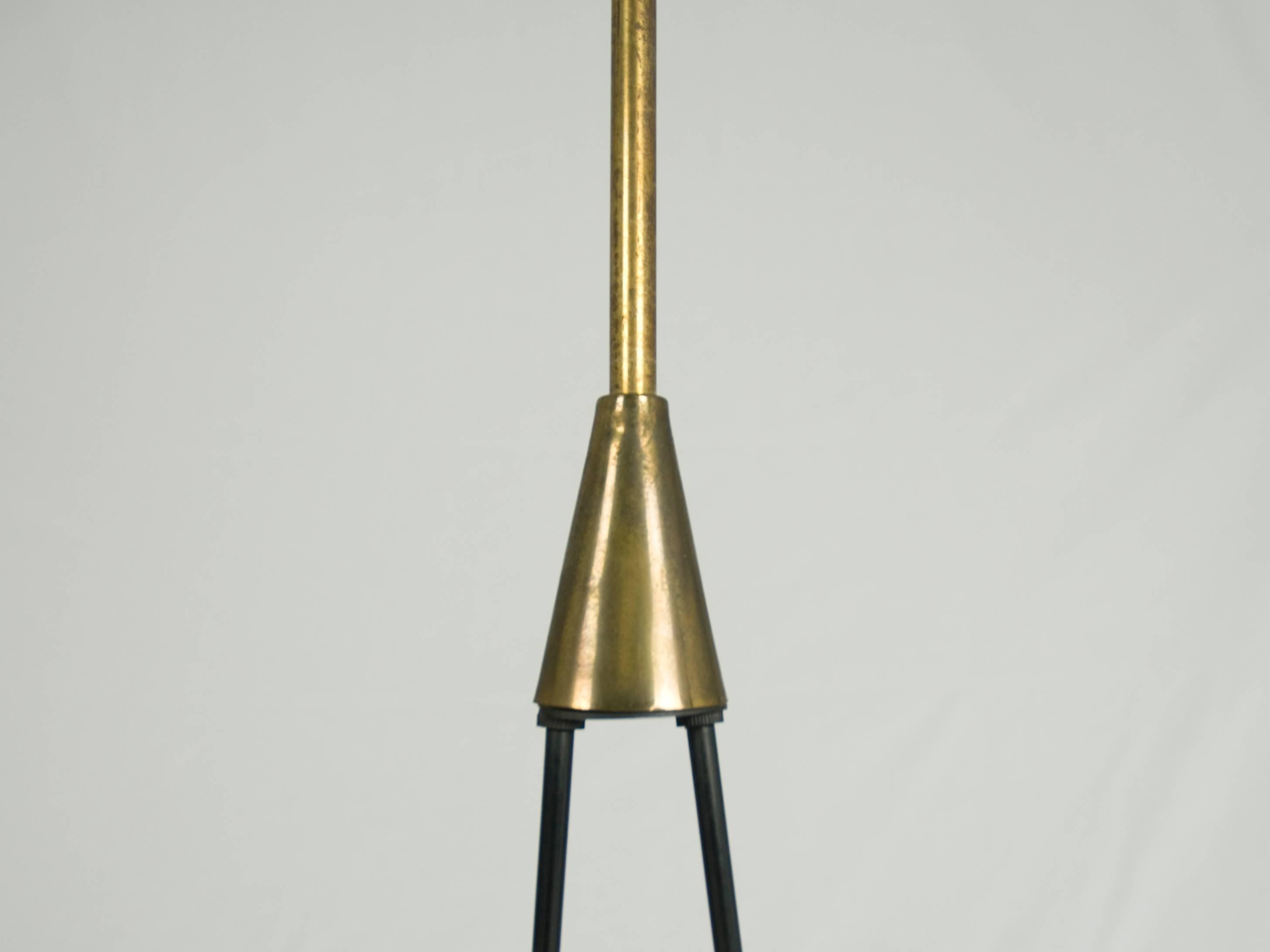Metal Midcentury Three-Light Brass, Perspex & Glass Pendant Attributed to Arredoluce
