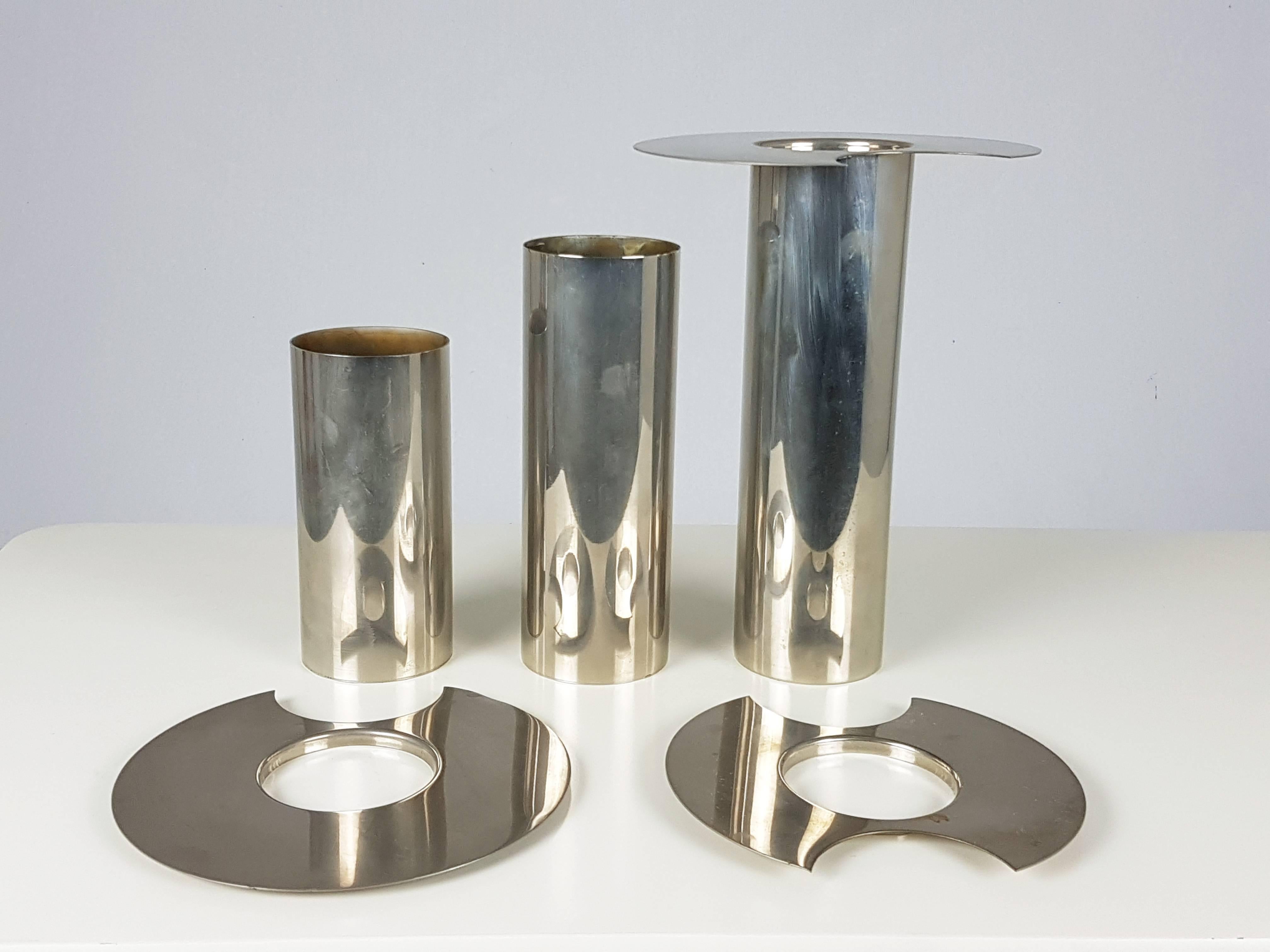 Italian Nickel-Plated Decorative 1970s Vases, Set of Three 2