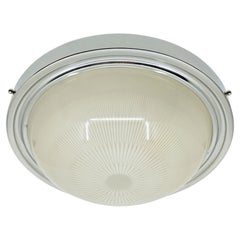 Italian Chrome Plated & Grey Metal, molded glass ceiling lamp, 1960s