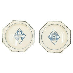 Rare Art deco Blue & ivory ceramic plates by Atelier Primavera Paris, 1930s