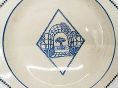 Rare Art deco Blue & ivory ceramic plates by Atelier Primavera Paris, 1930s