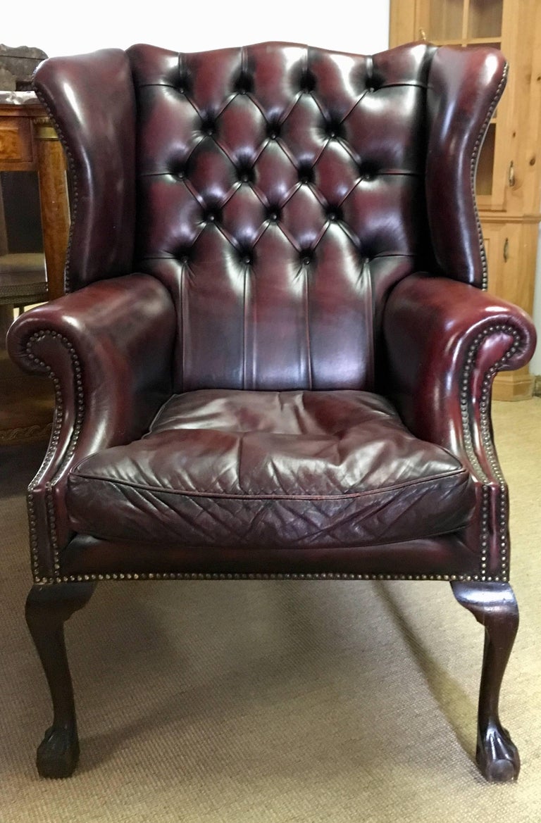 Tufted Leather Wingback Library Chairs with Nailhead Accents at 1stDibs