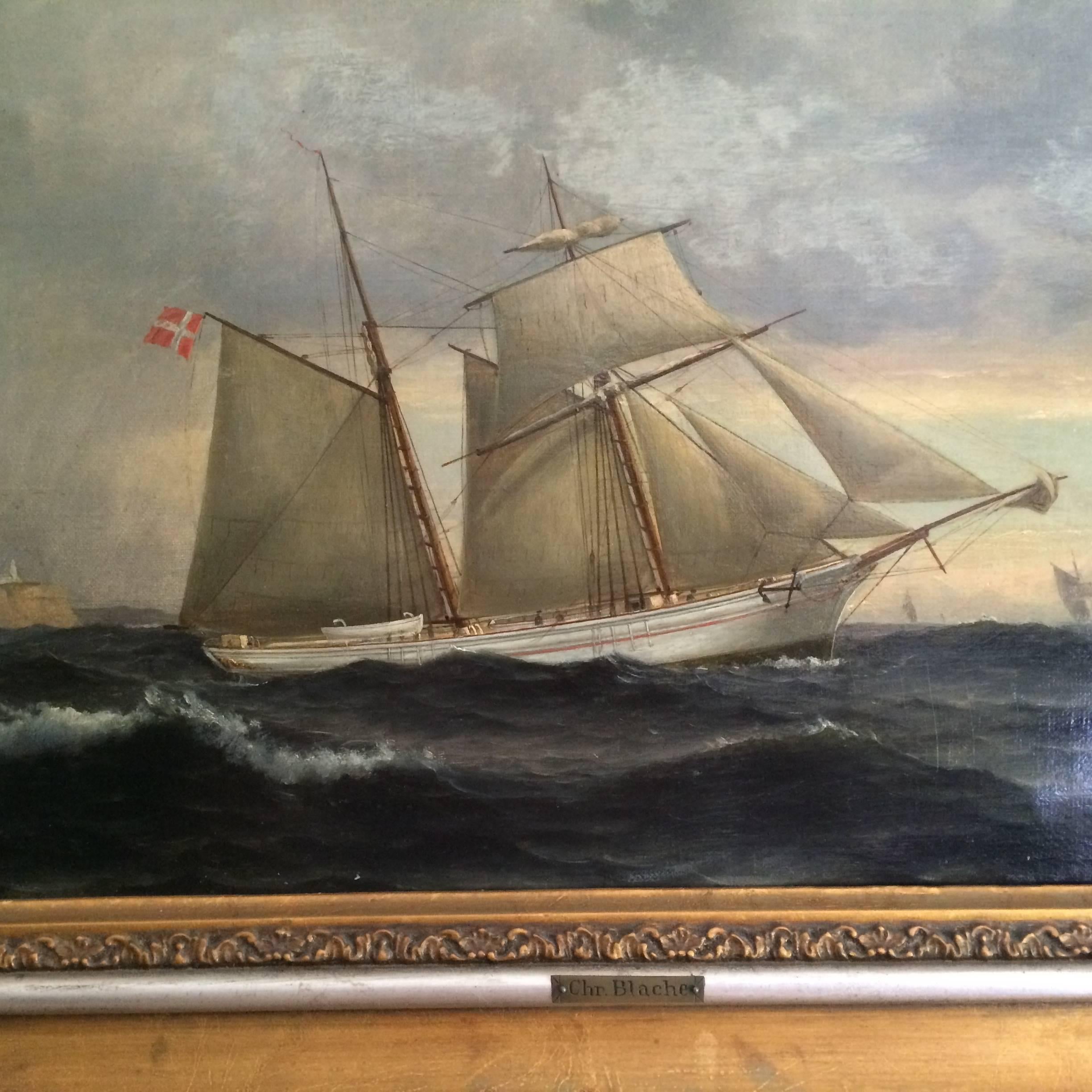 19th Century Danish Ship Portrait of Schooner 'Kaerteminde' by Christian Vigilius Blache