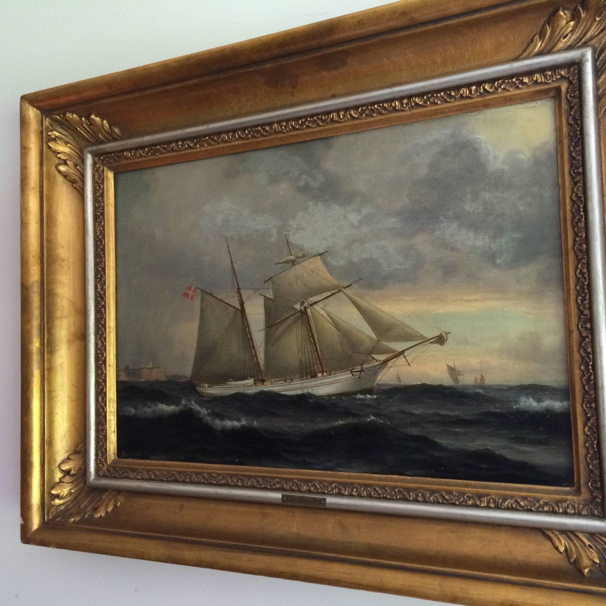 Danish Ship Portrait of Schooner 'Kaerteminde' by Christian Vigilius Blache In Good Condition In Garrison, NY