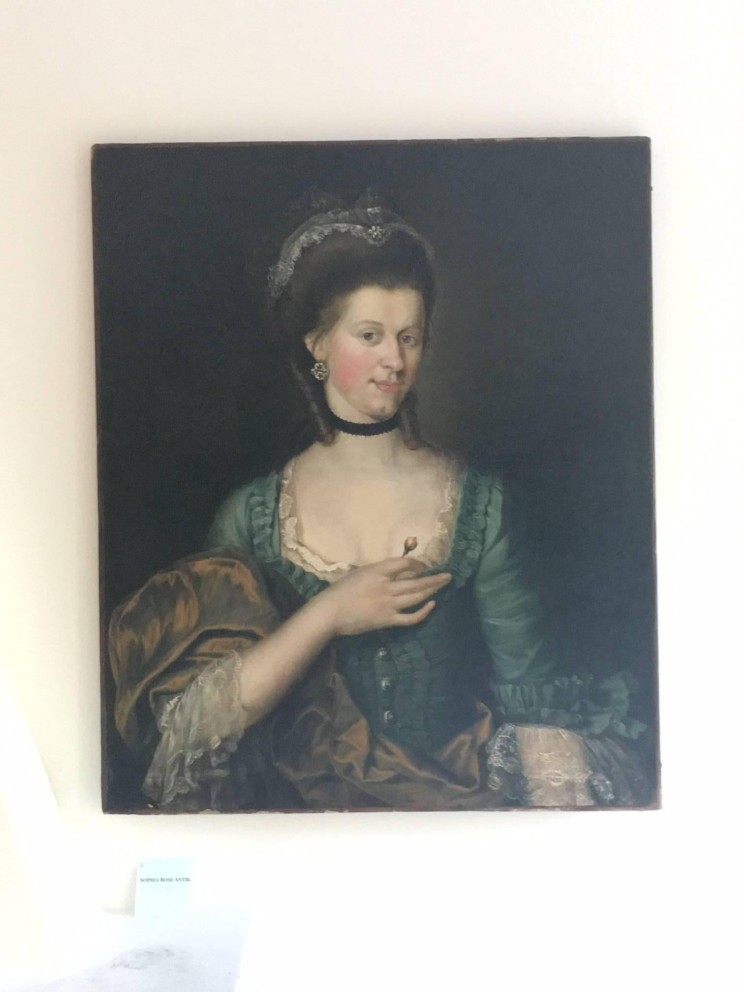 Other 18th Century Old Master Portrait of a Young Woman with a Rose For Sale