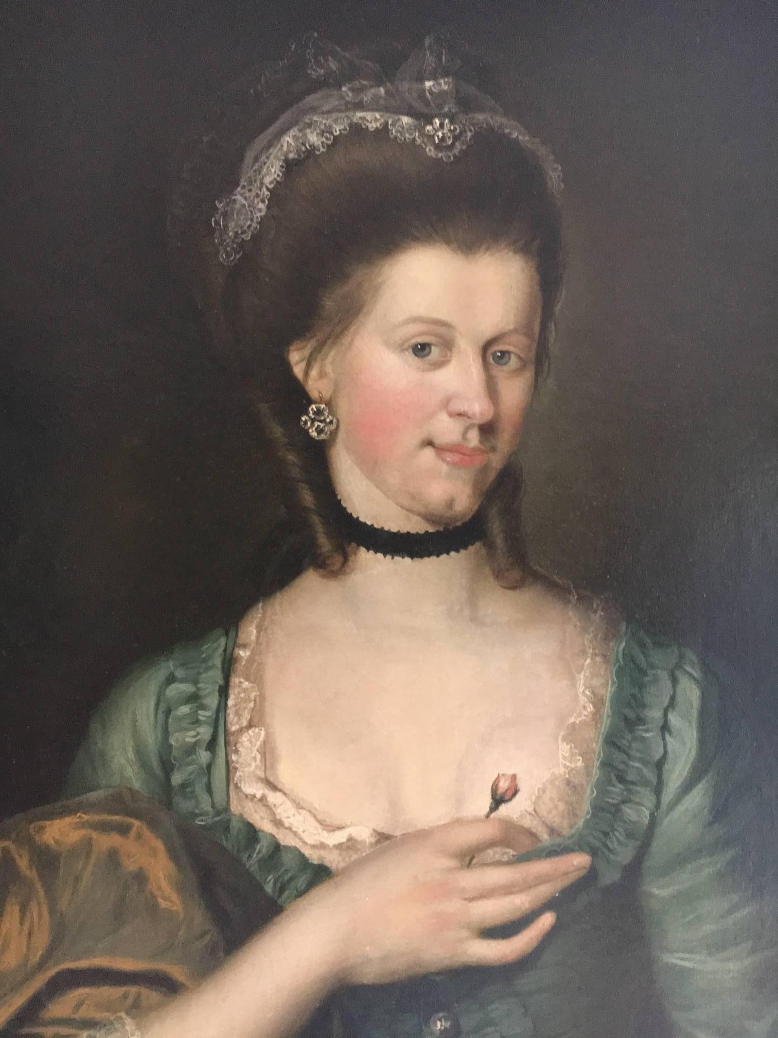 Danish 18th Century Old Master Portrait of a Young Woman with a Rose For Sale