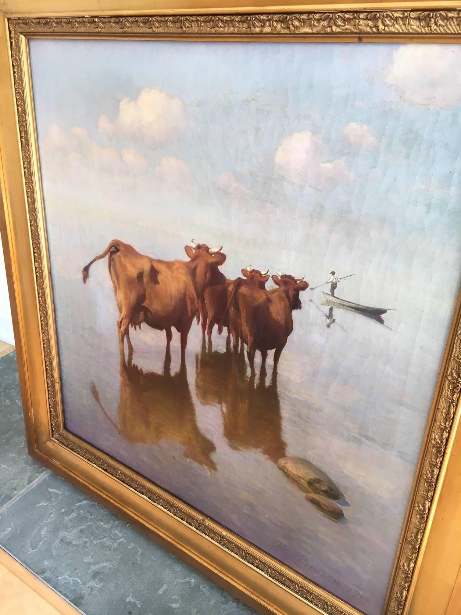 Cows and Fisherman Painting by Hans Brasen 1