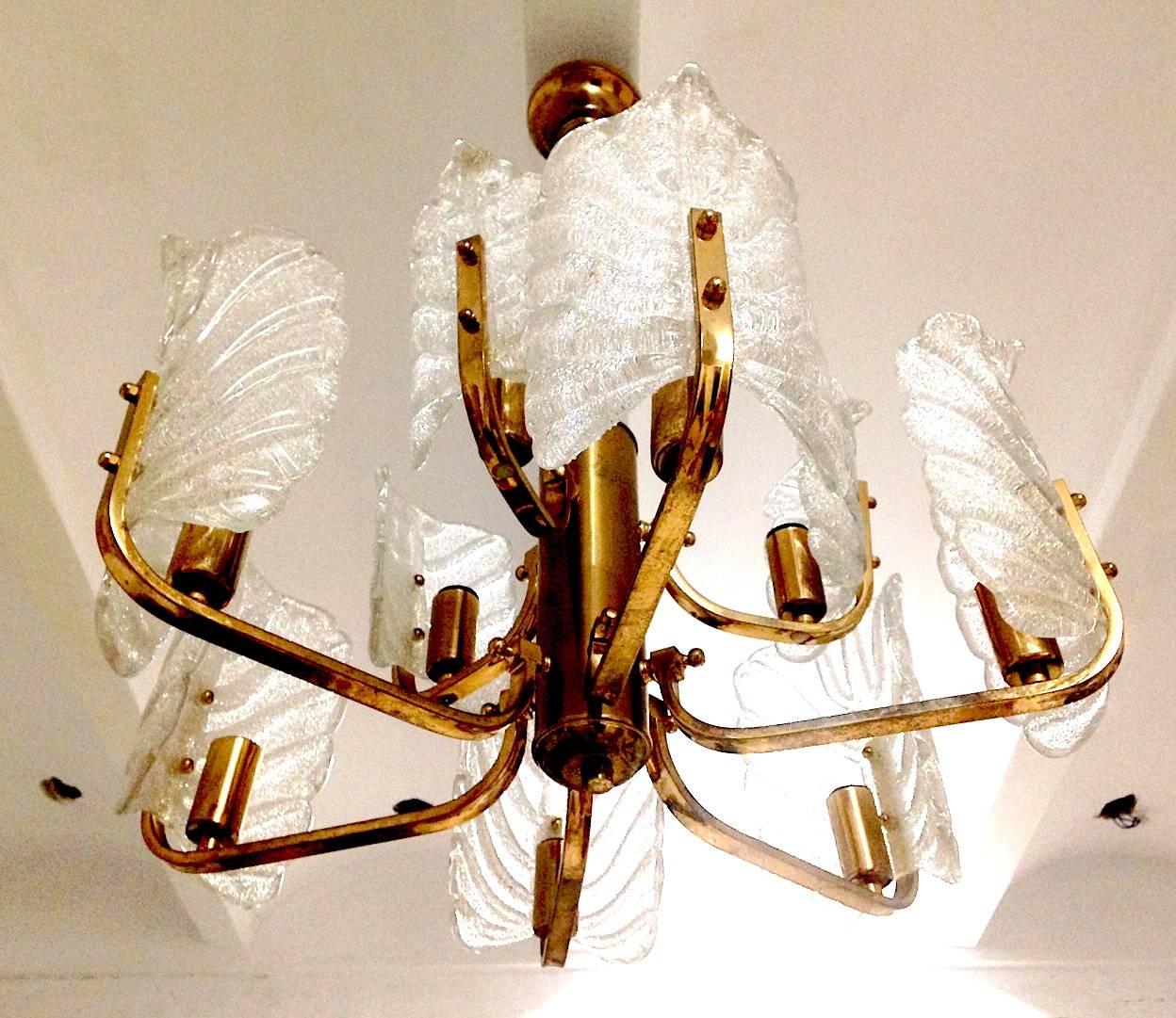 Scandinavian Modern Carl Fagerlund chandelier by Orrefors with 9 Barovier & Toso Murano glass 1960